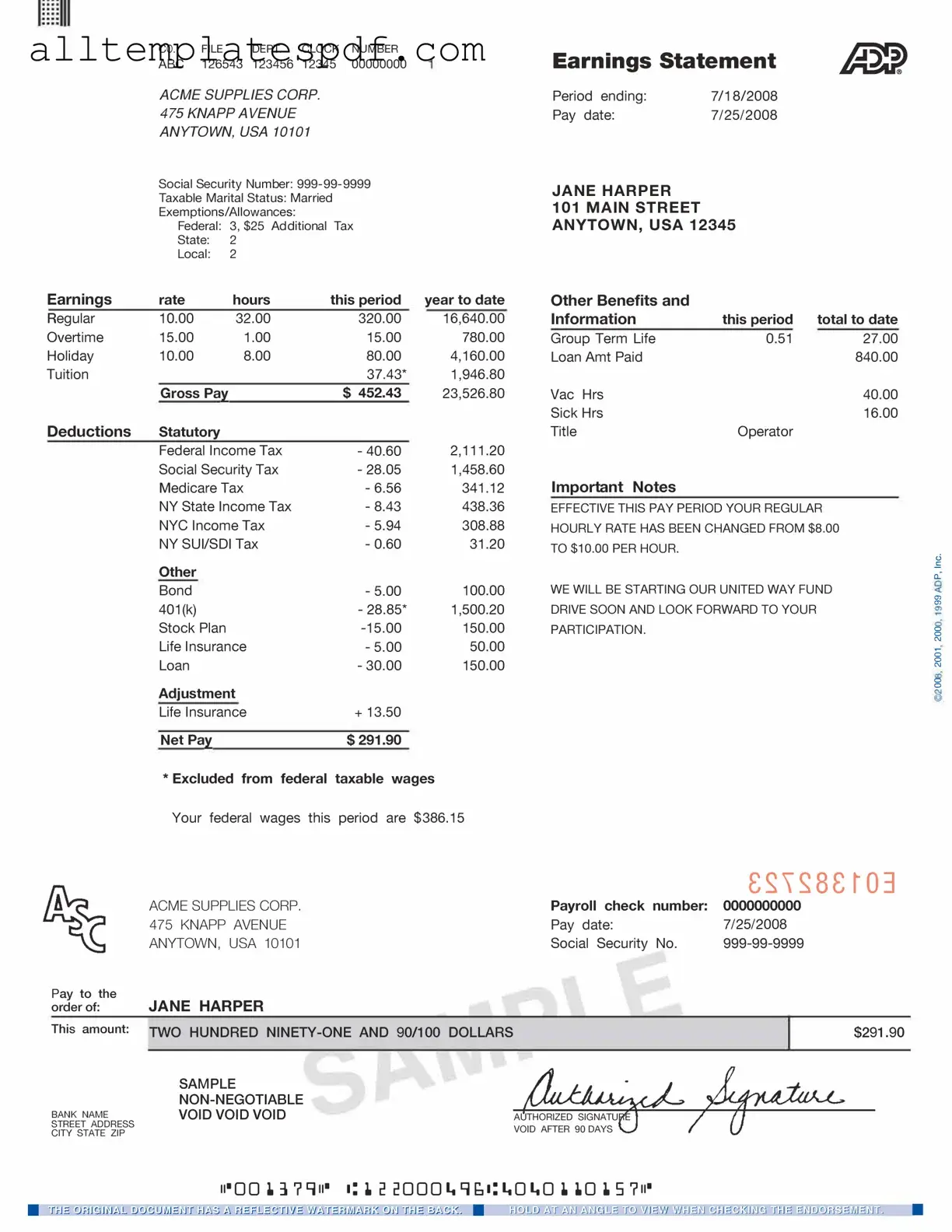 Fill Out a Valid Adp Pay Stub Form