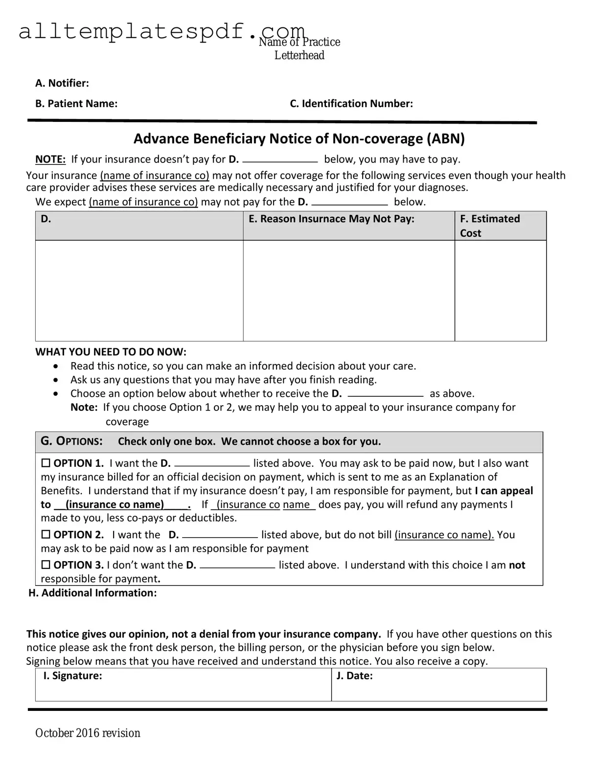 Fill Out a Valid Advance Beneficiary Notice of Non-coverage Form