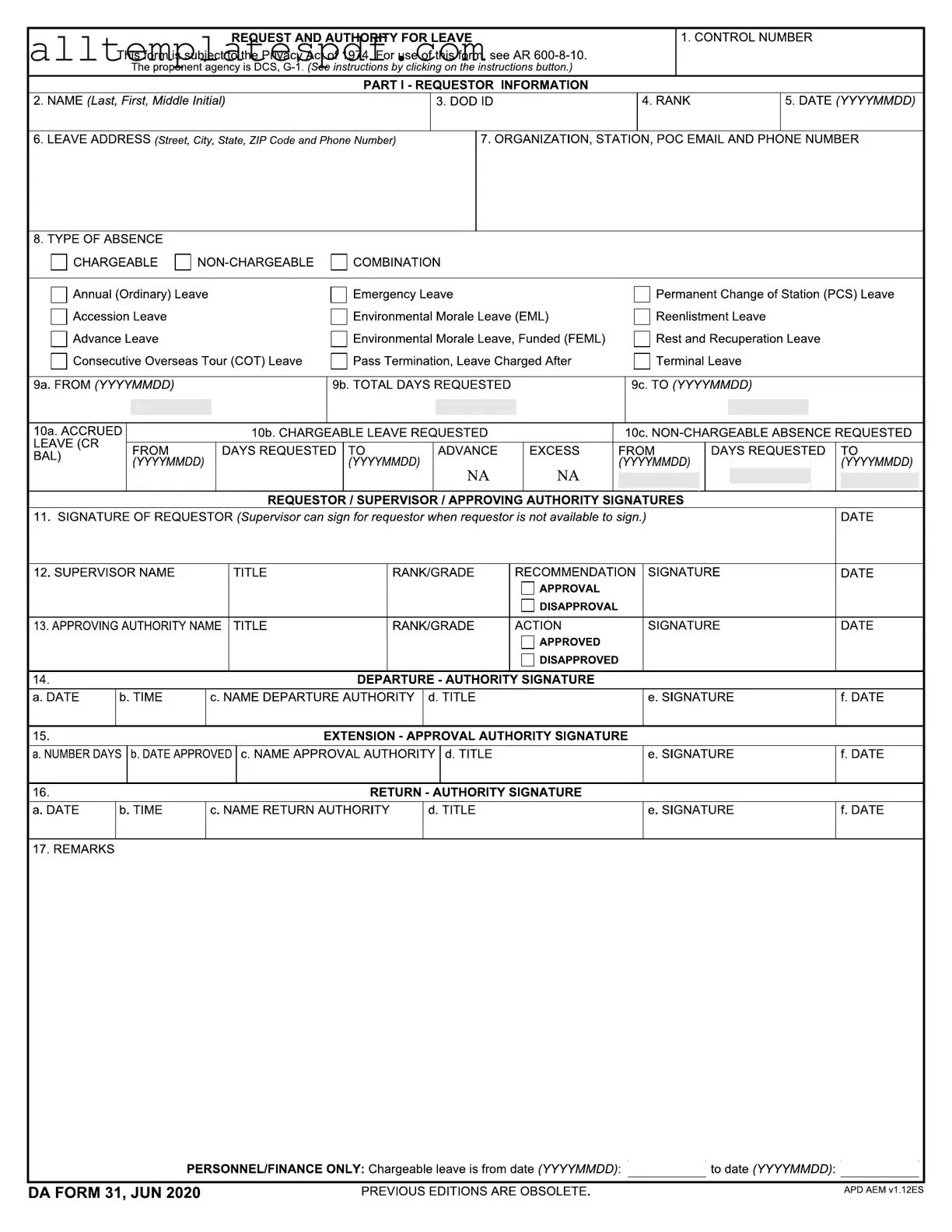 Fill Out a Valid Da 31 Form
