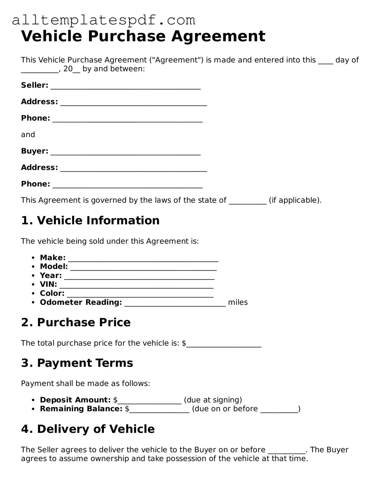 Attorney-Approved Vehicle Purchase Agreement Template