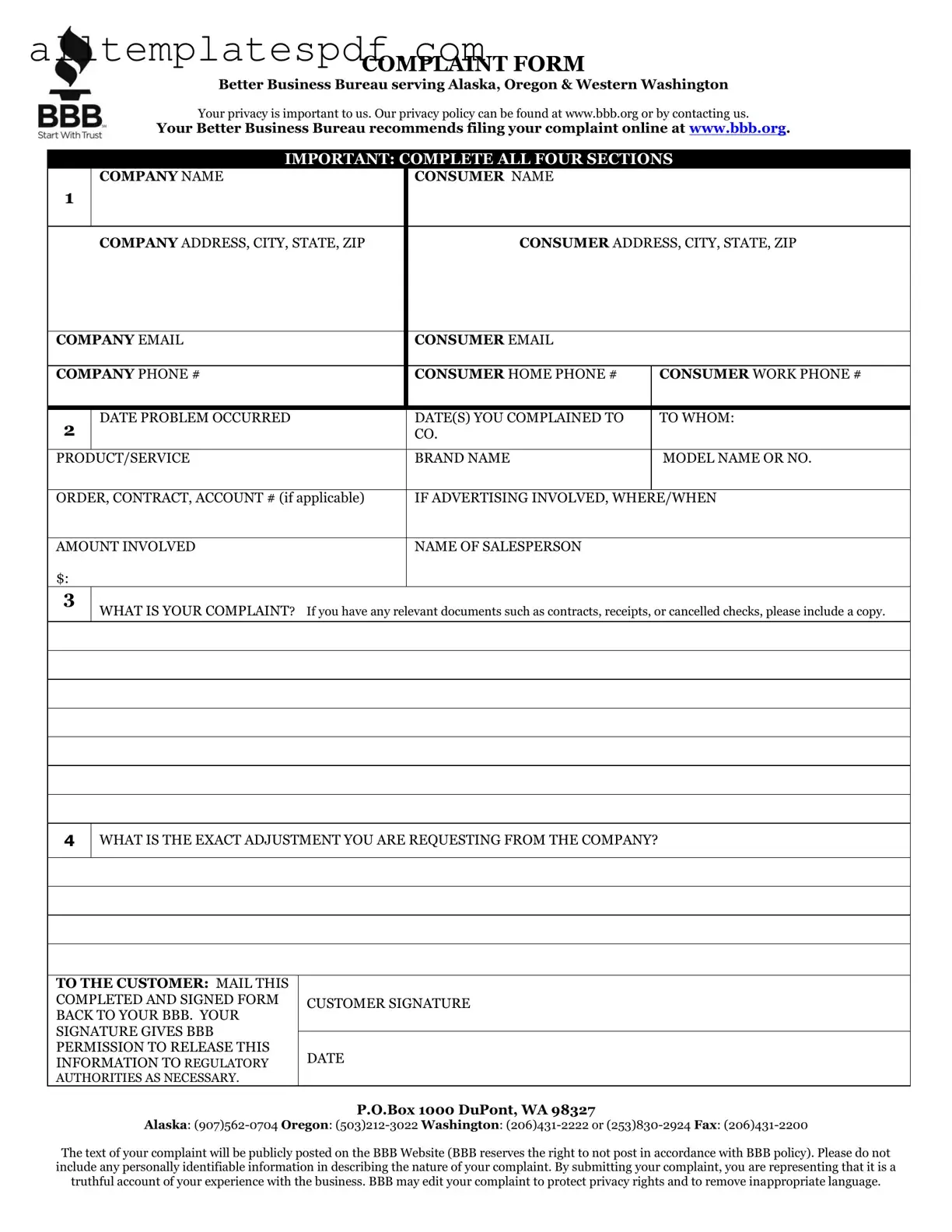 Fill Out a Valid Bbb Complaint Form