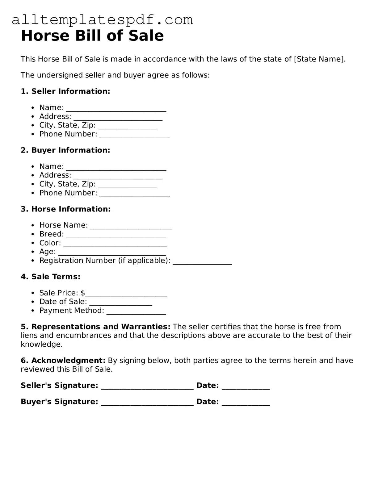 Attorney-Approved Horse Bill of Sale Template