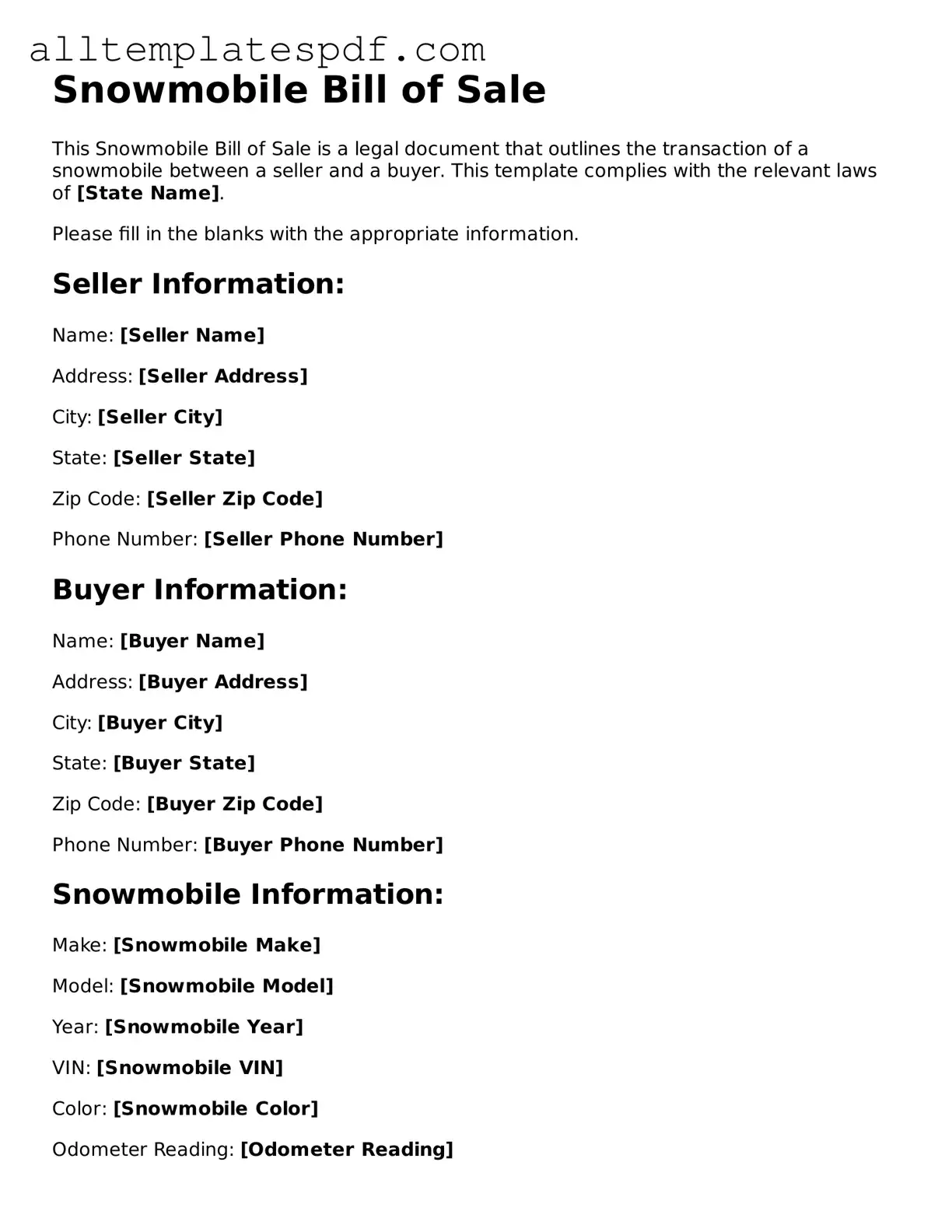 Attorney-Approved Snowmobile Bill of Sale Template