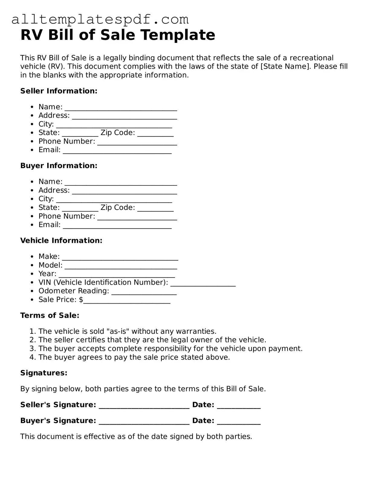 Attorney-Approved RV Bill of Sale Template