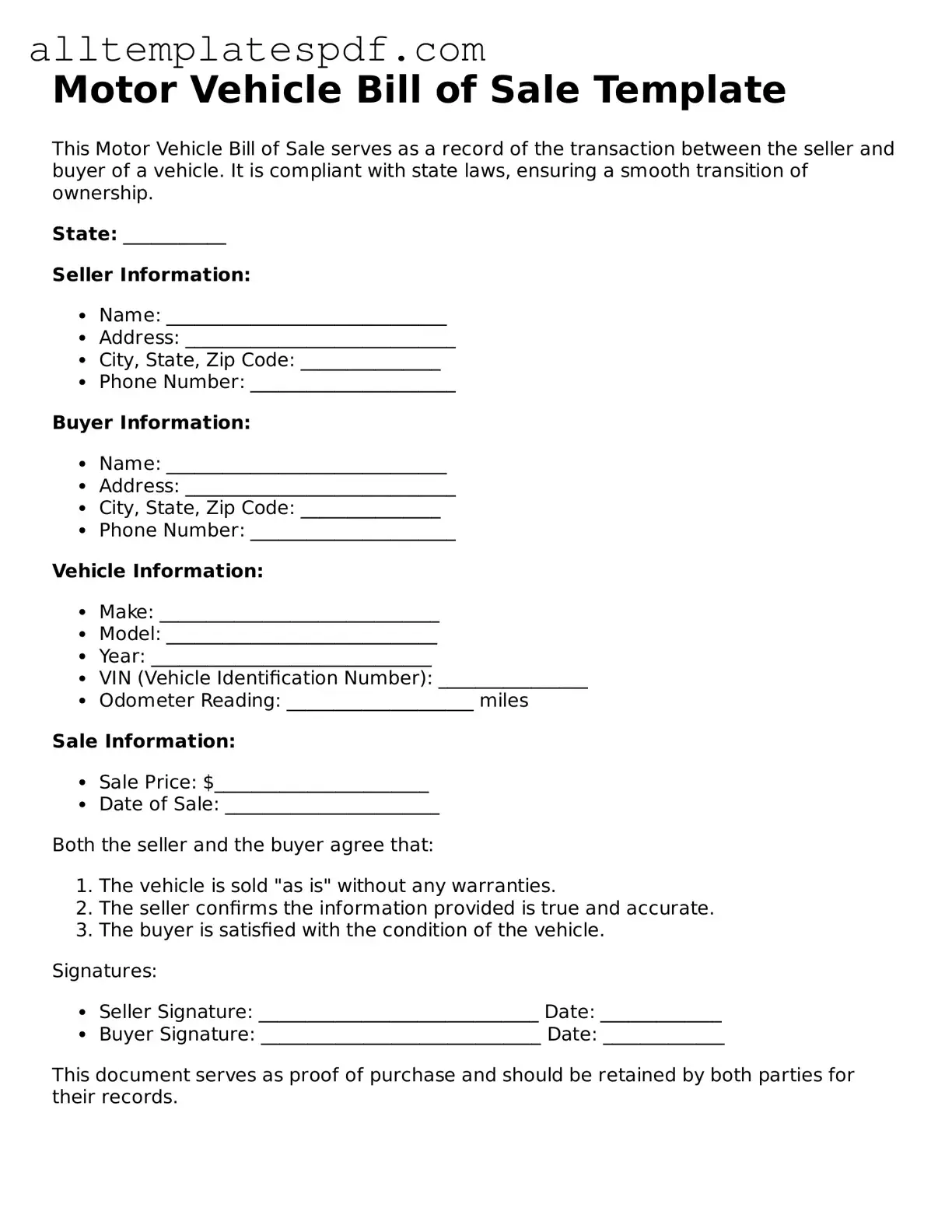 Attorney-Approved Motor Vehicle Bill of Sale Template