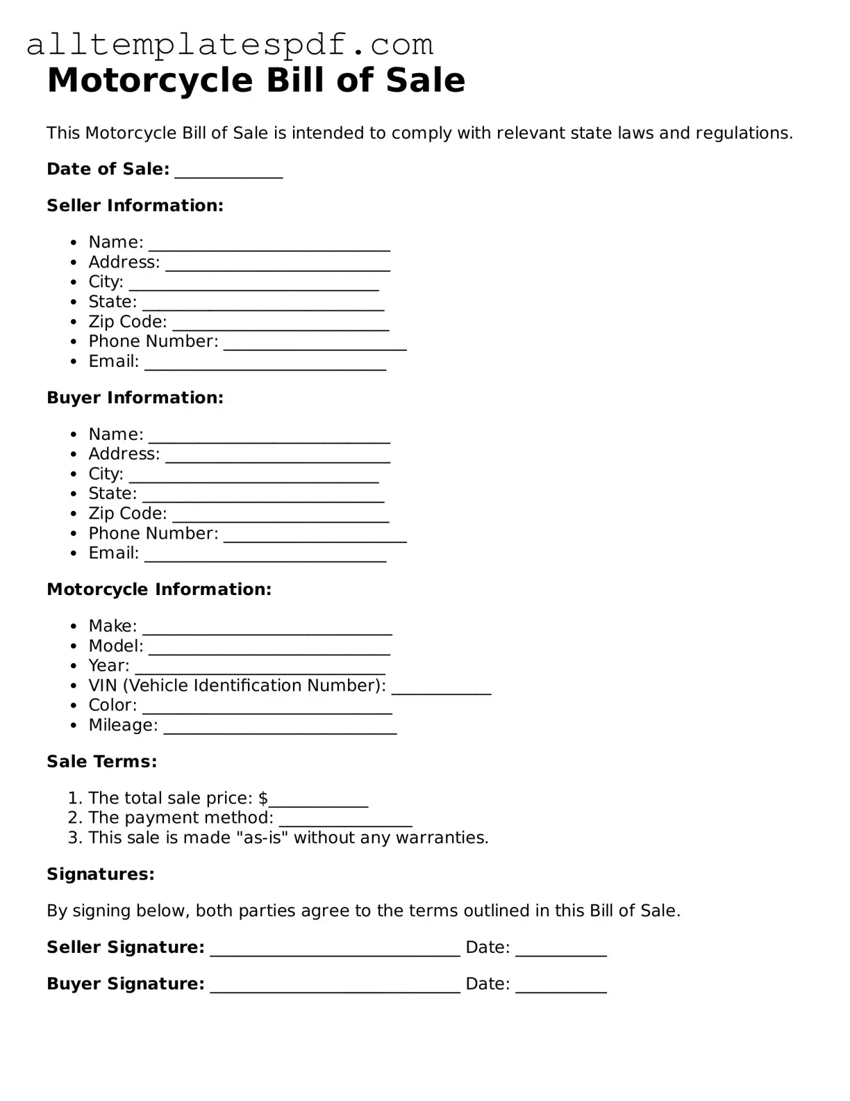Attorney-Approved Motorcycle Bill of Sale Template