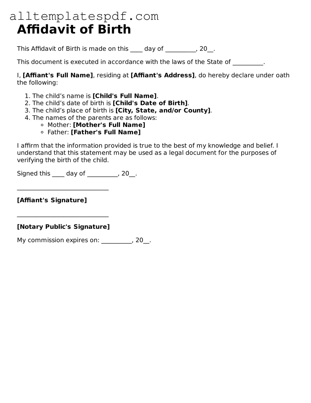 Attorney-Approved Affidavit of Birth Template