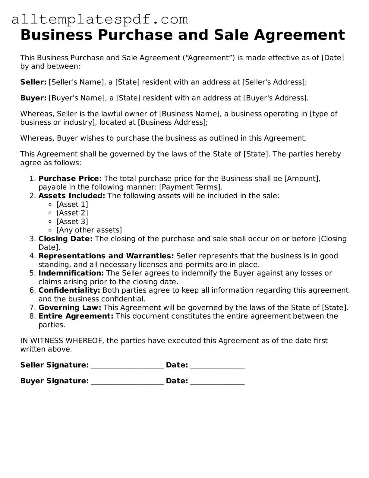 Attorney-Approved Business Purchase and Sale Agreement Template