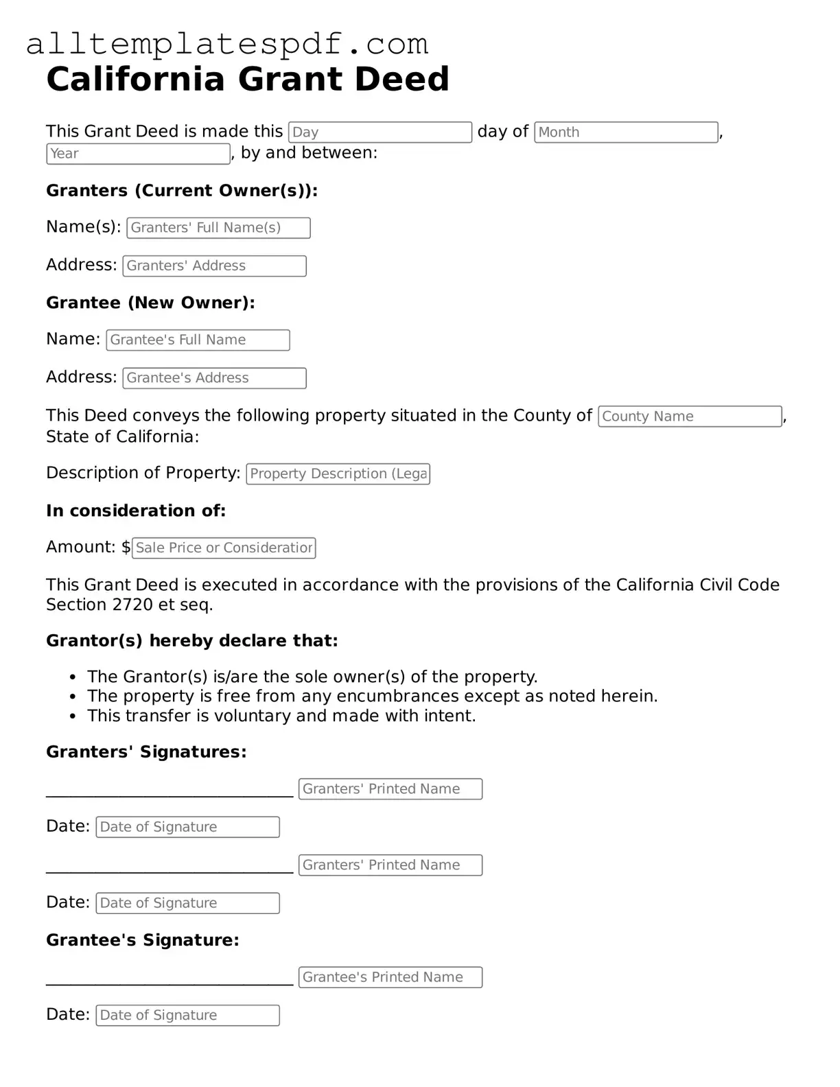 Blank Deed Template for the State of California