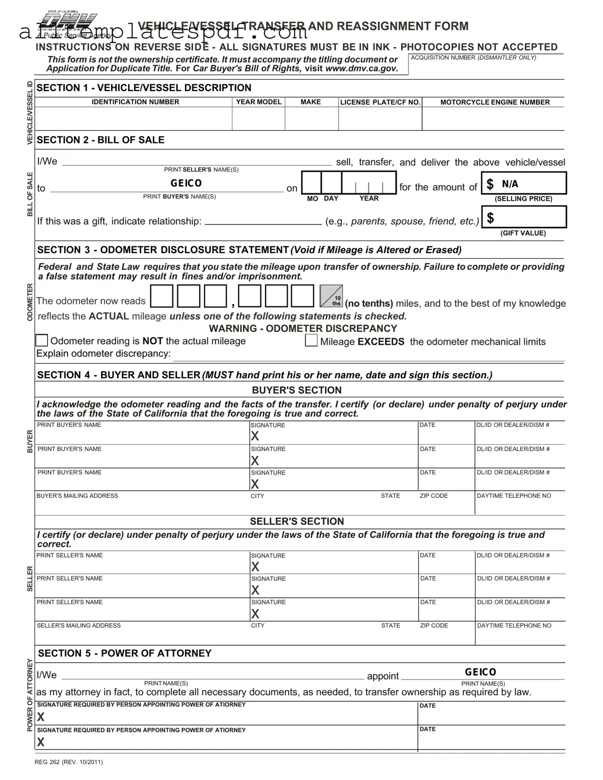 Fill Out a Valid California Fotm Reg 262 Form