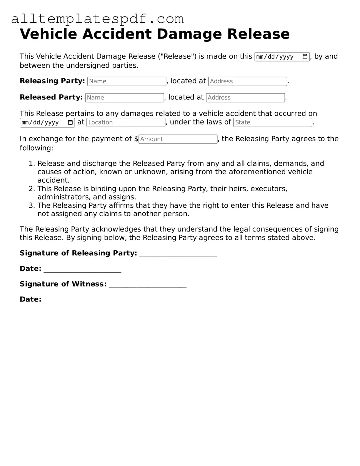 Attorney-Approved Vehicle Accident Damage Release Template