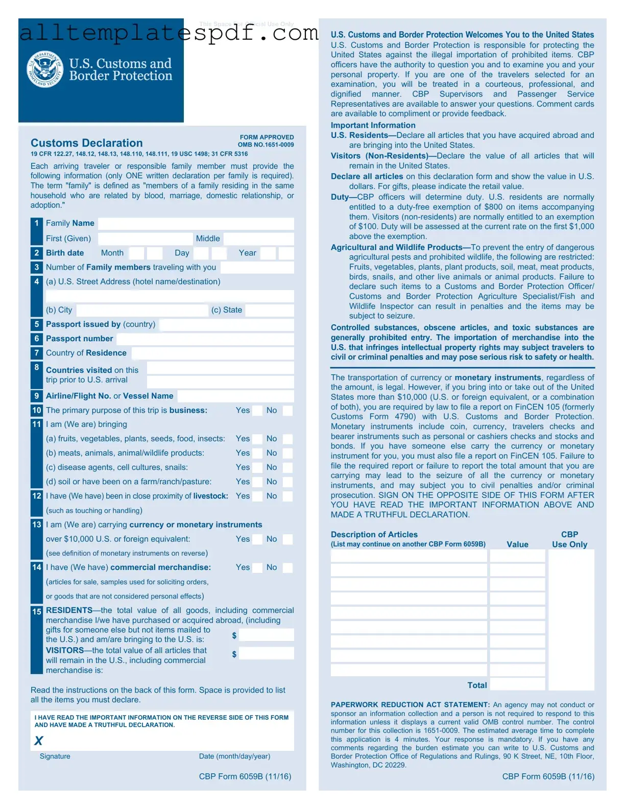 Fill Out a Valid CBP 6059B Form