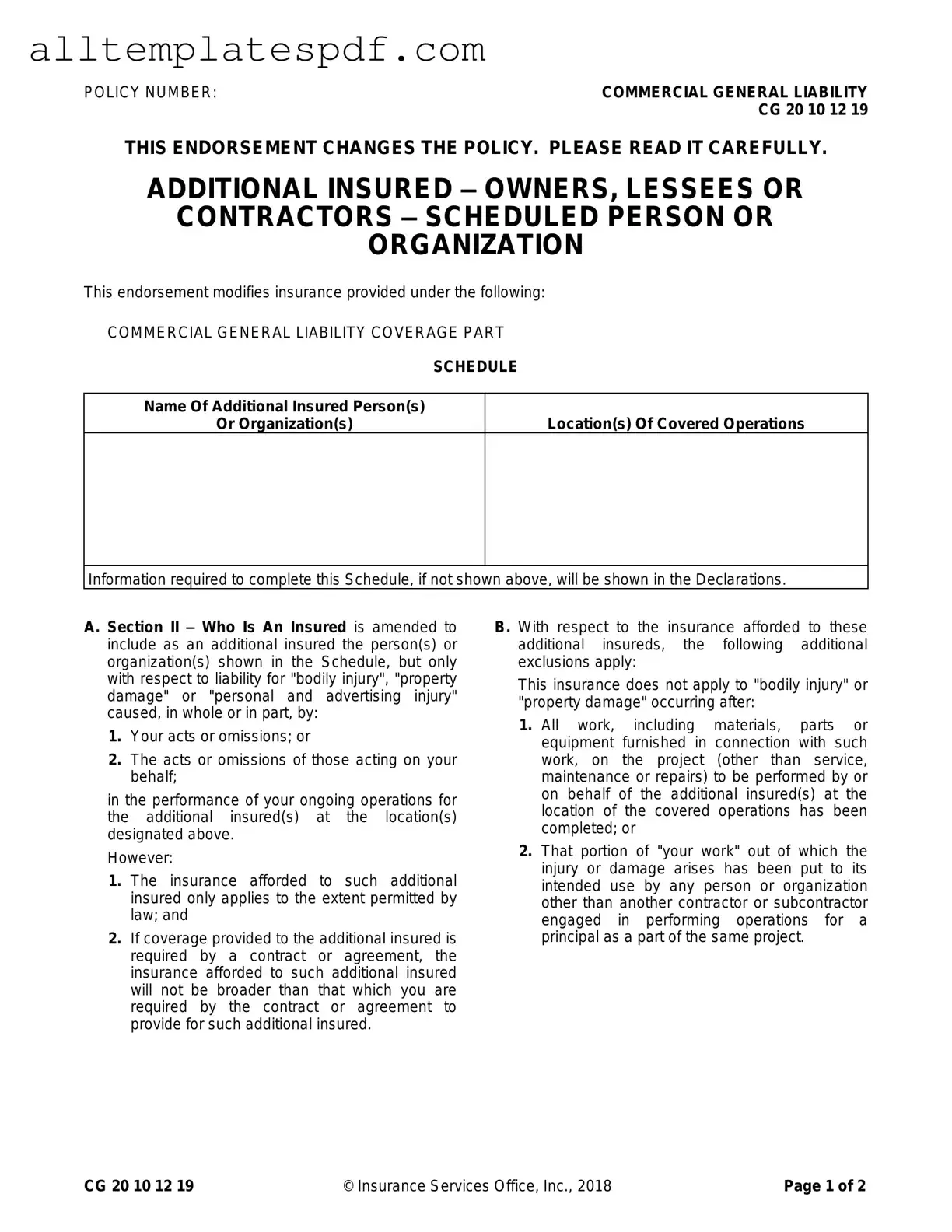Fill Out a Valid Cg 20 10 07 04 Liability Endorsement Form