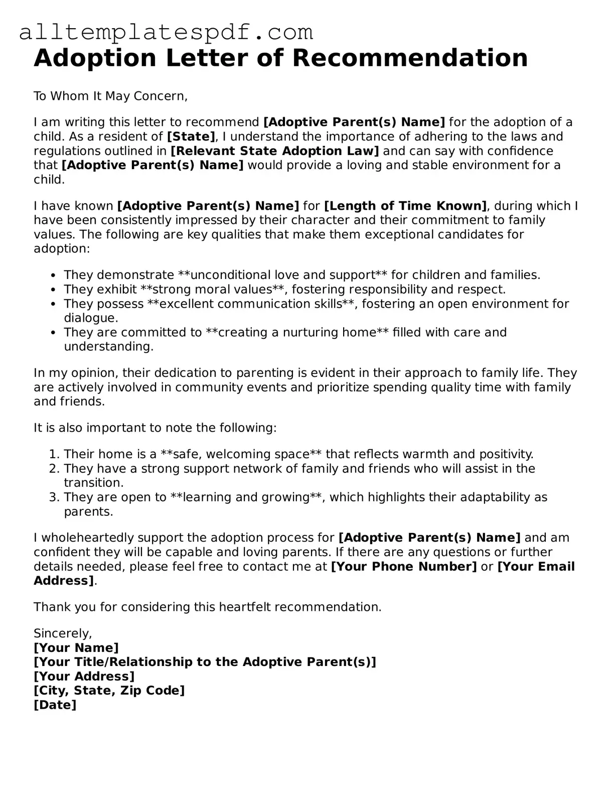 Attorney-Approved Adoption Letter of Recommendation Template