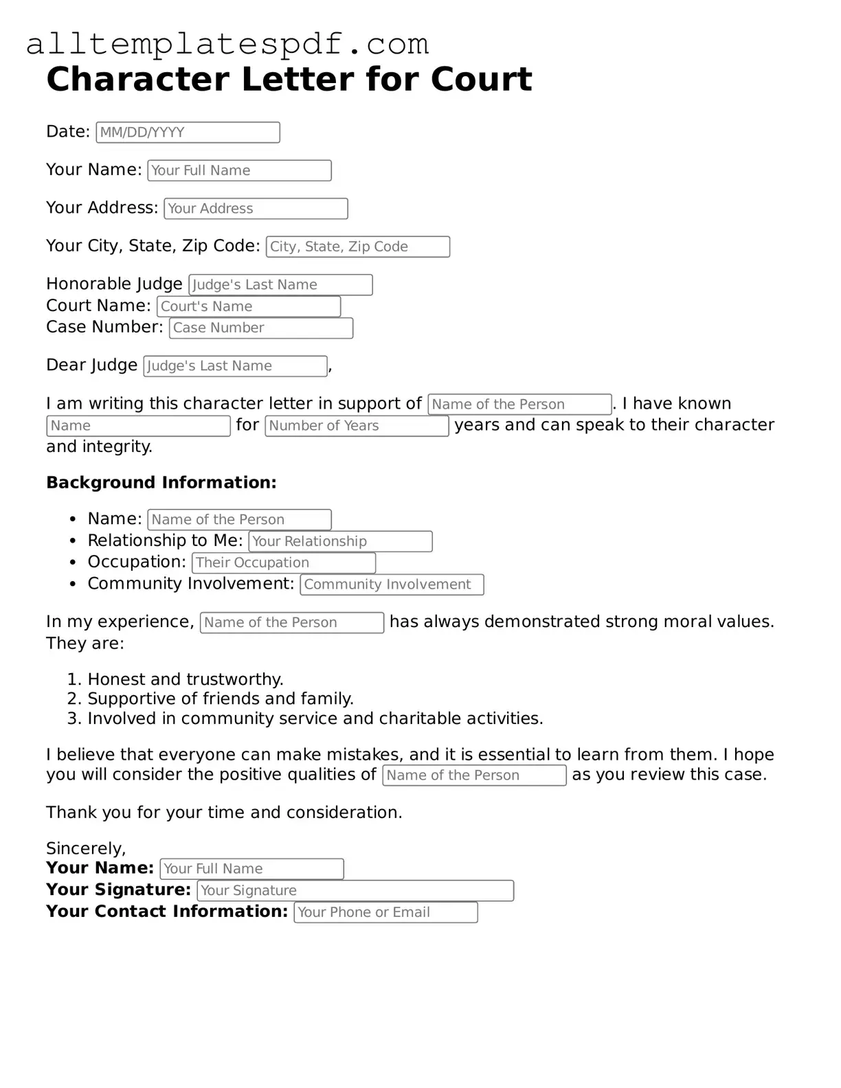 Attorney-Approved Character Letter for Court Template