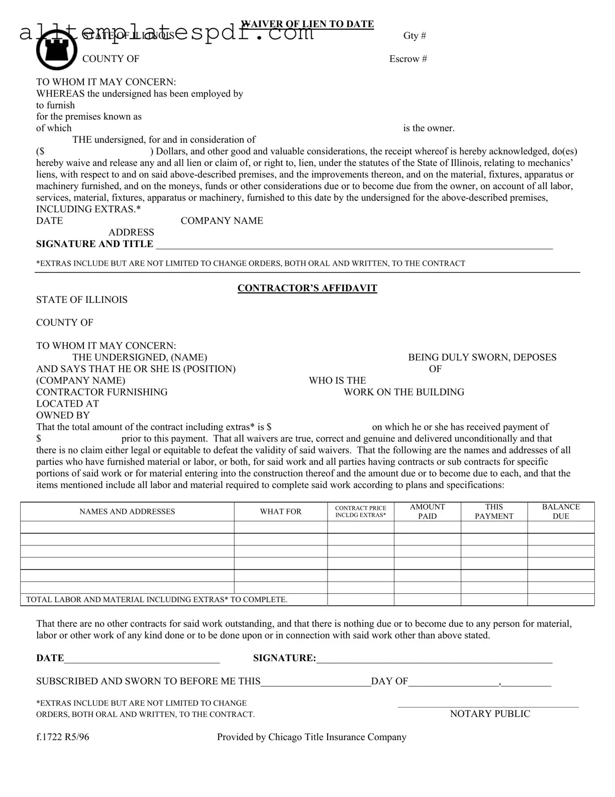 Fill Out a Valid Chicago Title Waiver Format Form