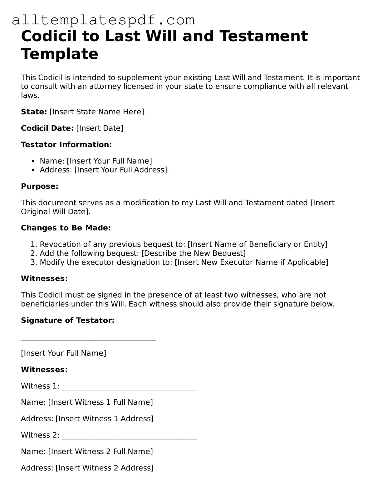 Attorney-Approved Codicil to Will Template