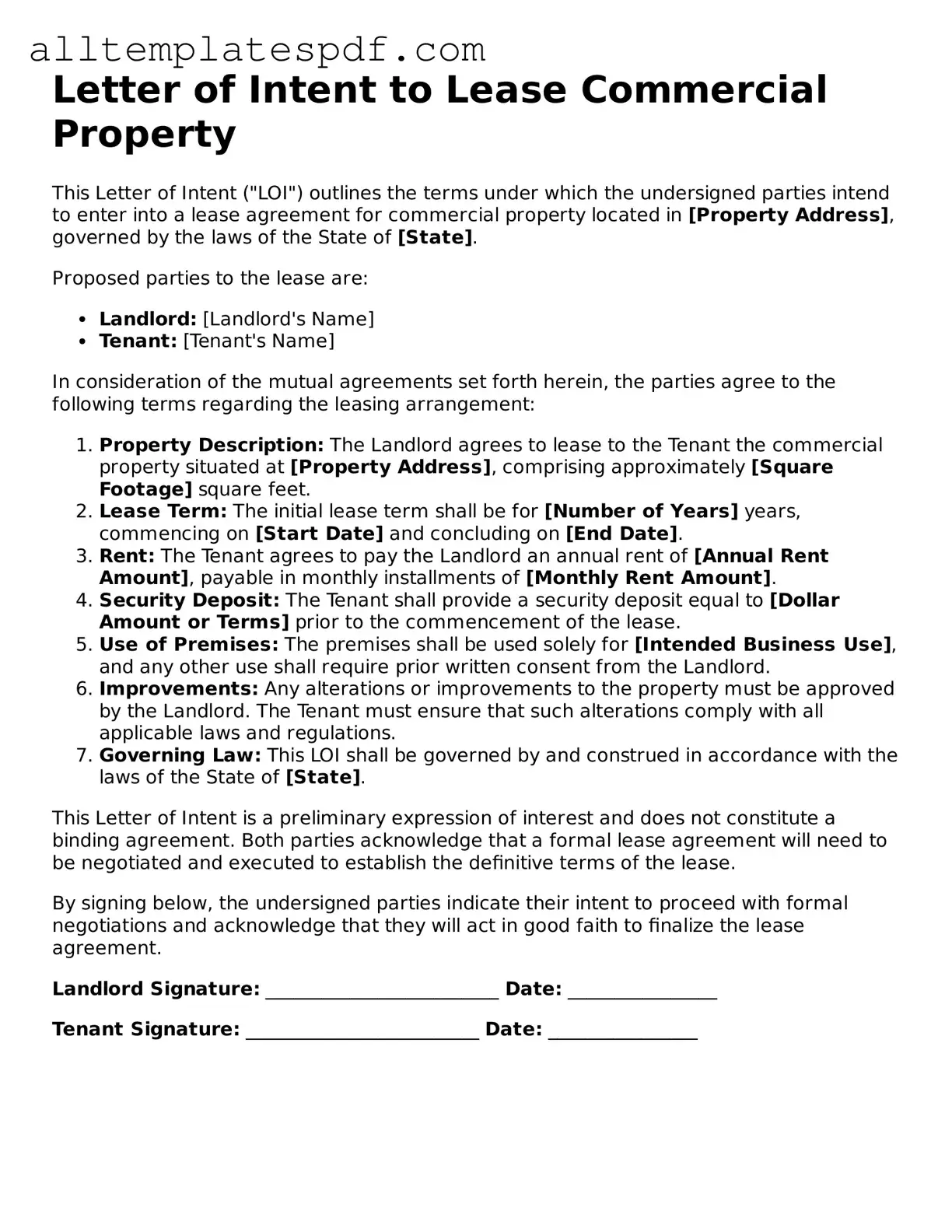 Attorney-Approved Letter of Intent to Lease Commercial Property Template