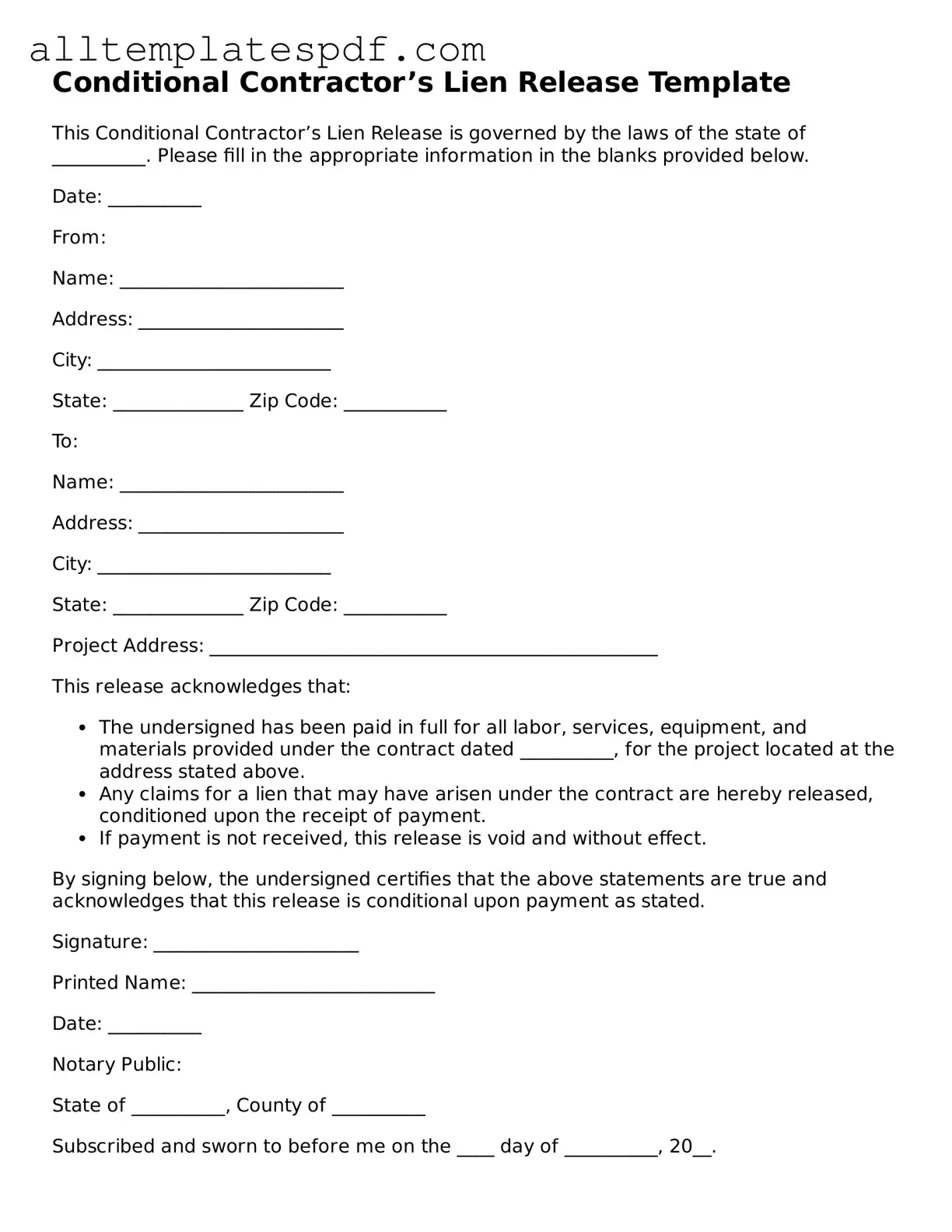 Attorney-Approved Conditional Contractor’s Lien Release Template