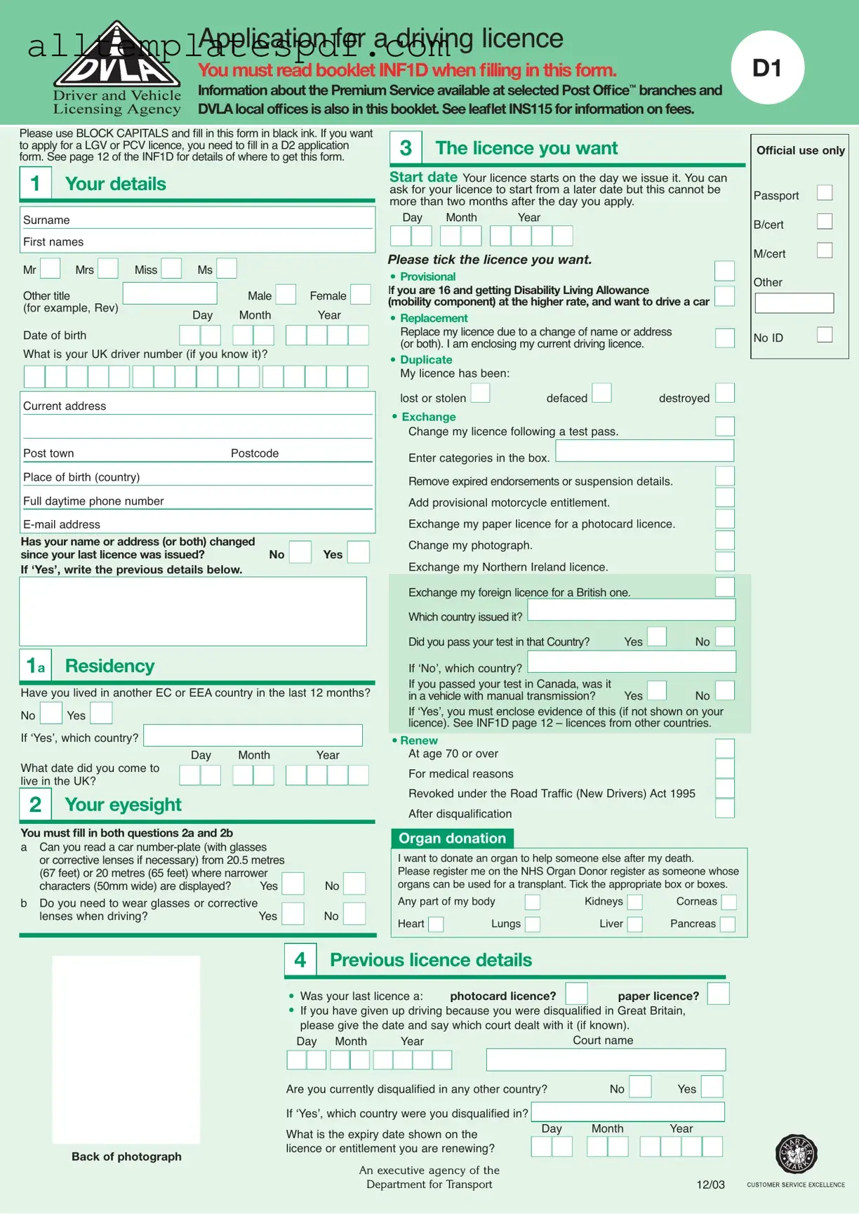 Fill Out a Valid D1 Dvla Form