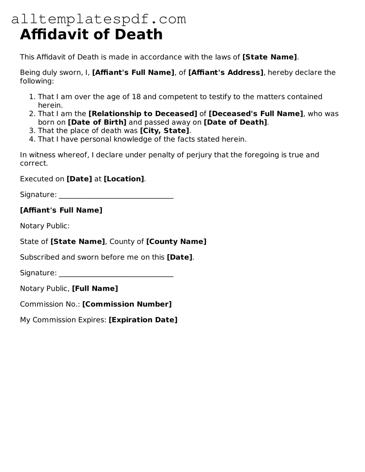 Attorney-Approved Affidavit of Death Template