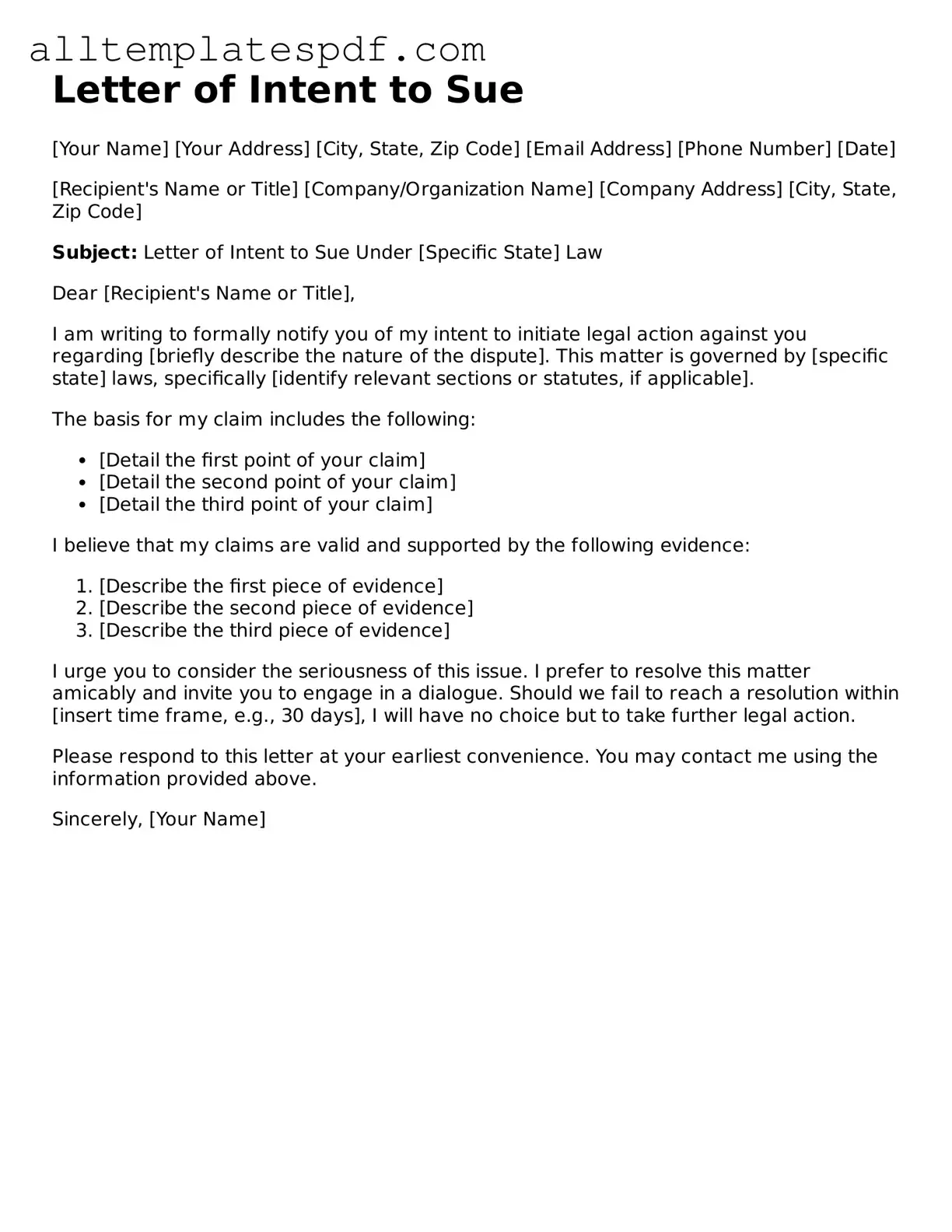 Attorney-Approved Letter of Intent to Sue Template