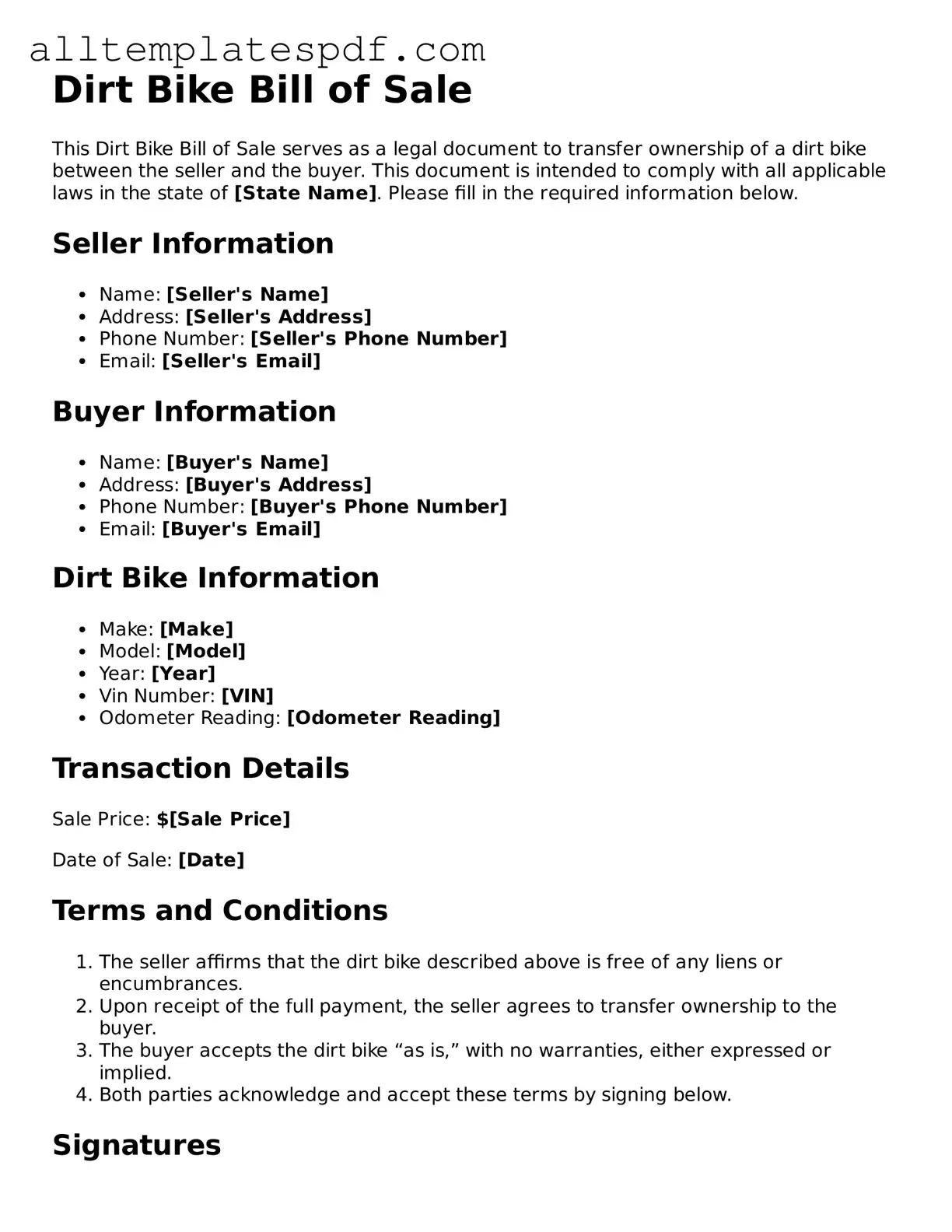 Attorney-Approved Dirt Bike Bill of Sale Template