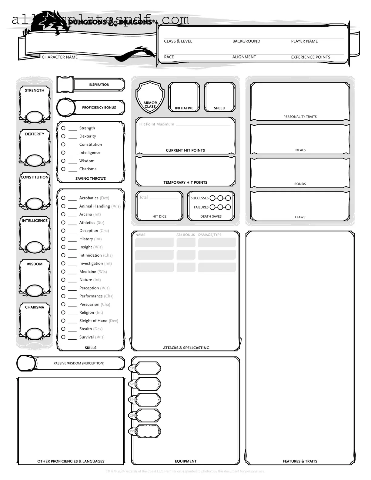 Fill Out a Valid Dnd Character Sheet Form