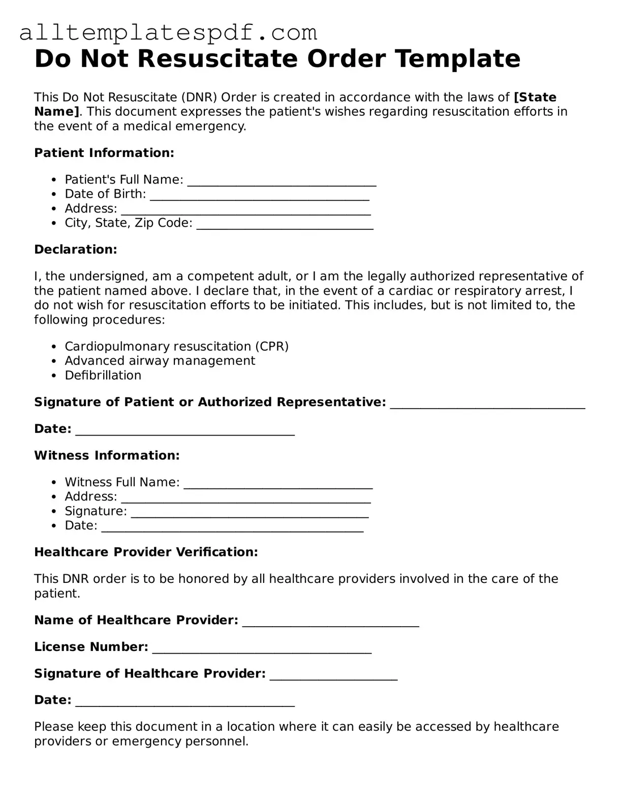 Attorney-Approved Do Not Resuscitate Order Template