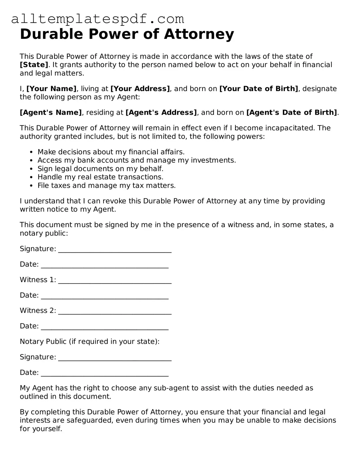 Attorney-Approved Durable Power of Attorney Template