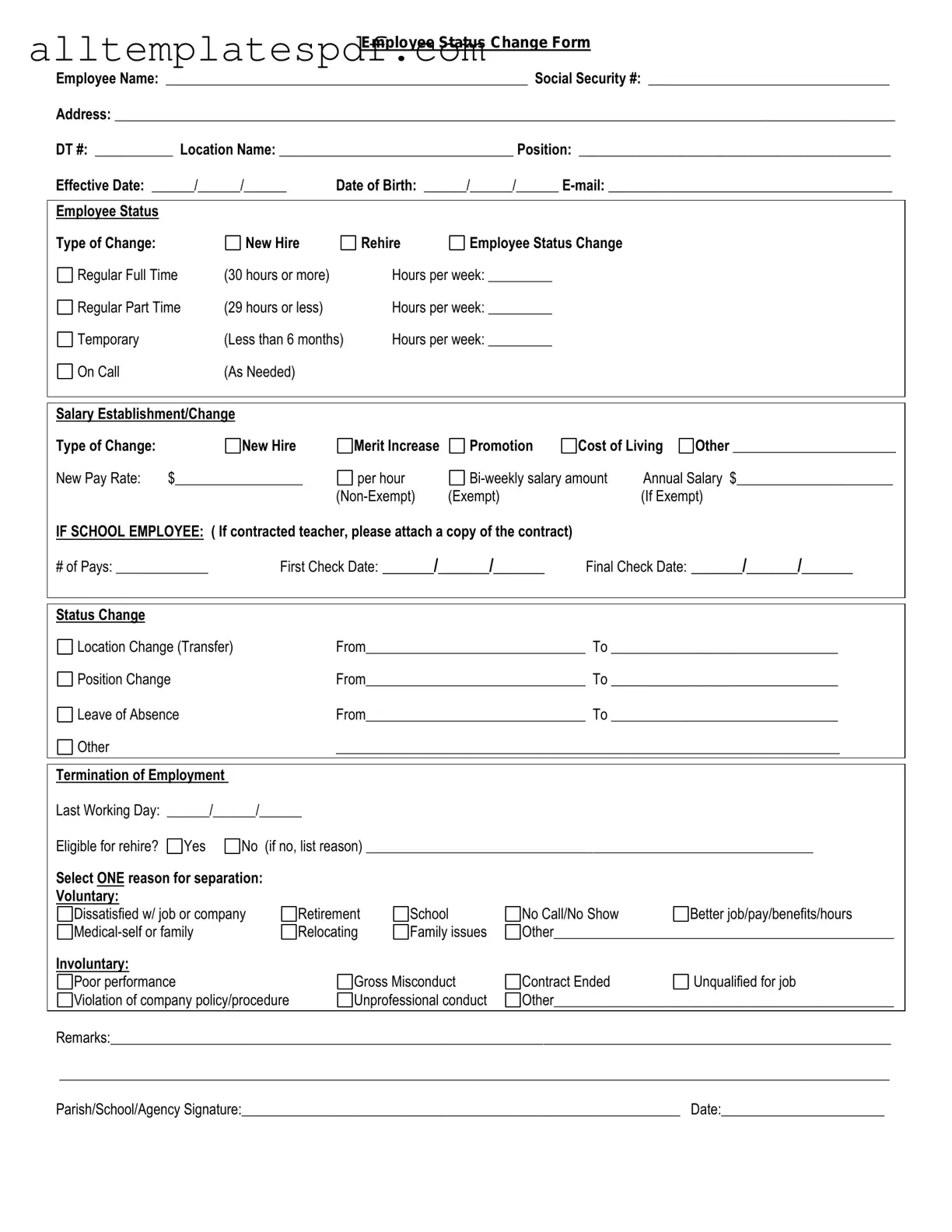 Fill Out a Valid Employee Status Change Form