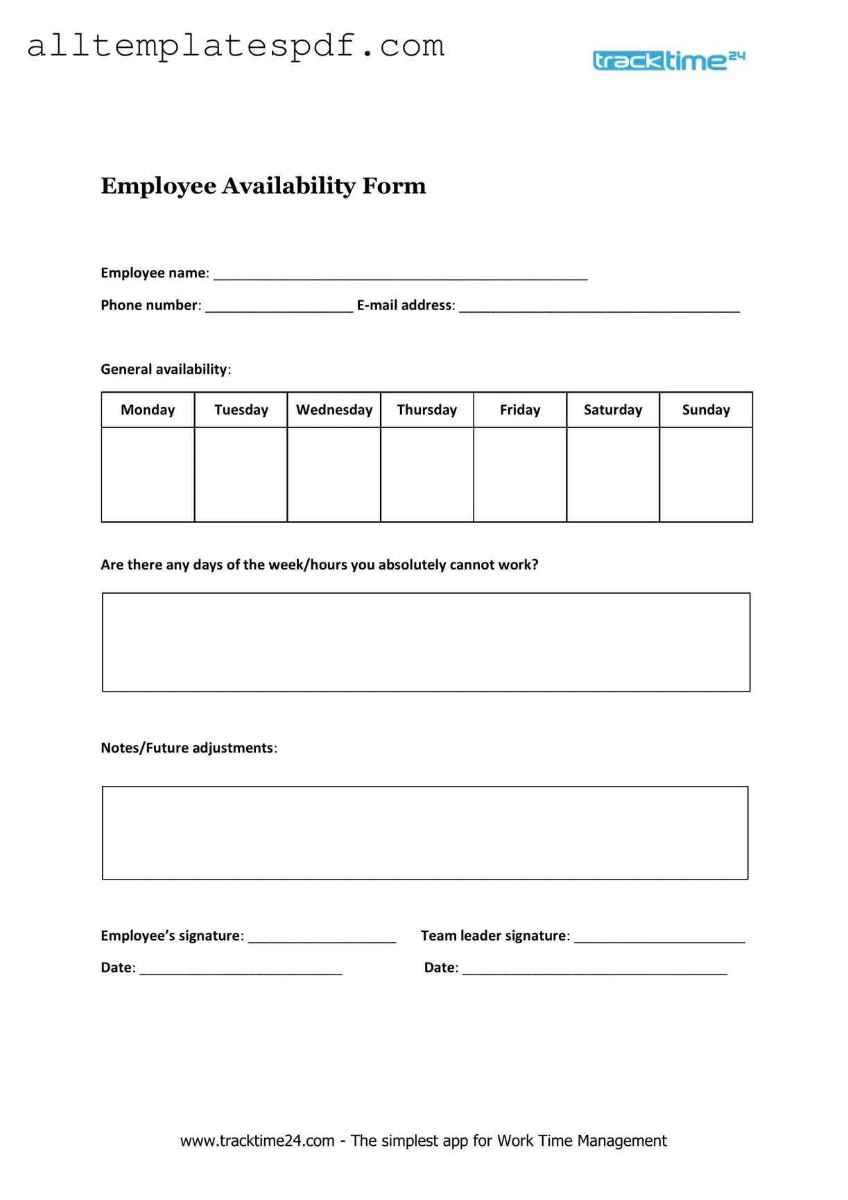 Fill Out a Valid Employee Availability Form