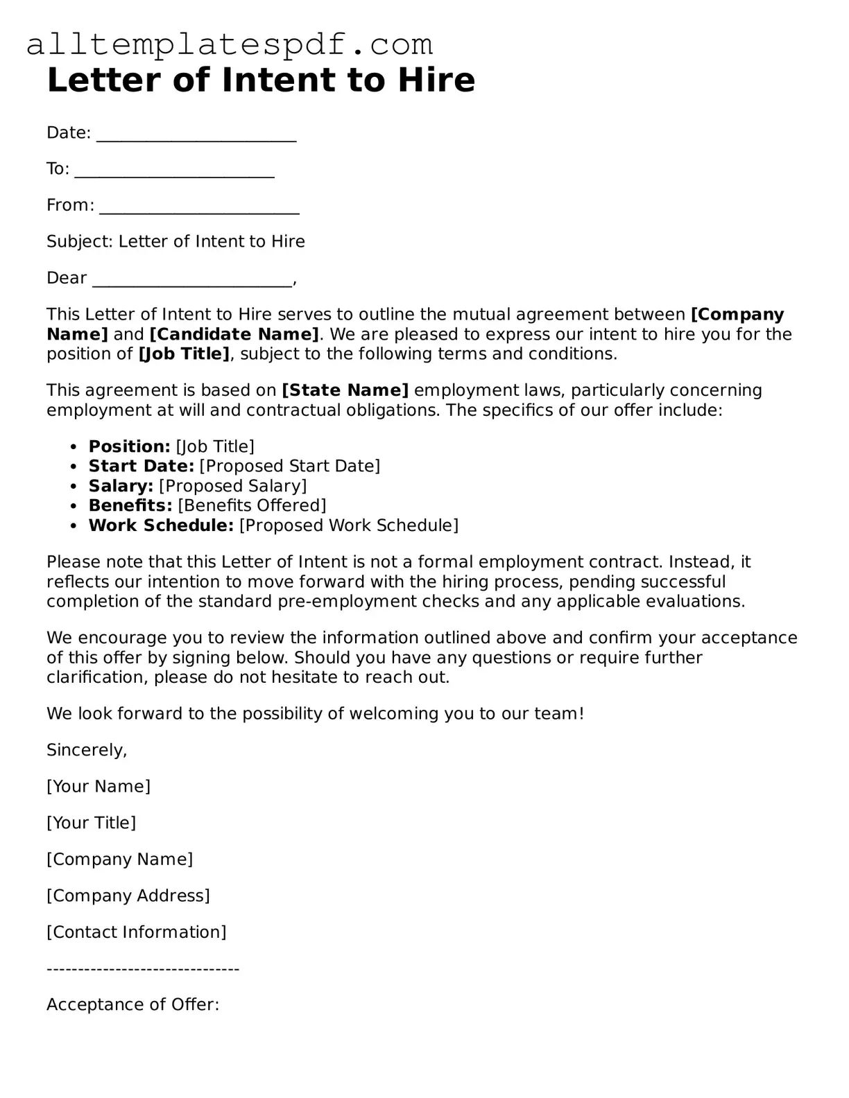 Attorney-Approved Letter of Intent to Hire Template