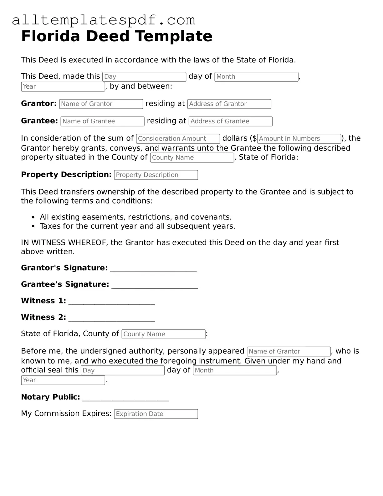 Blank Deed Template for the State of Florida