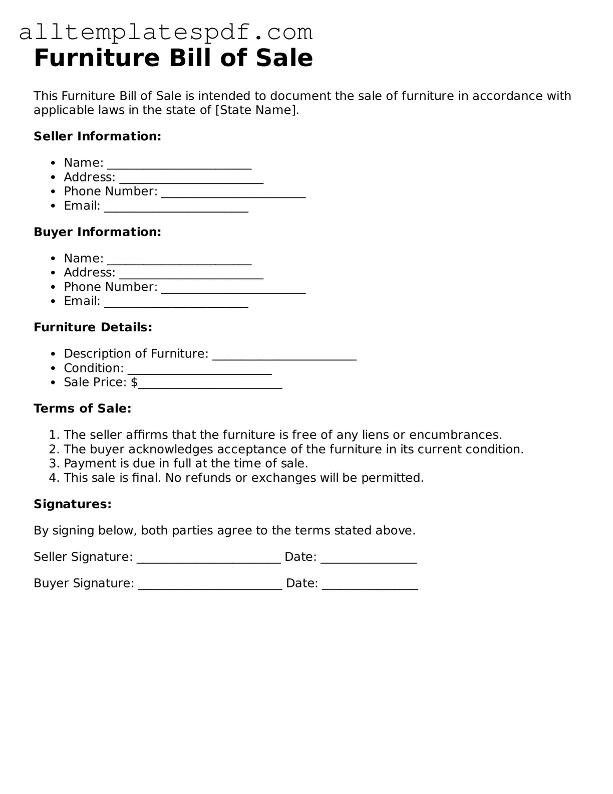 Attorney-Approved Furniture Bill of Sale Template