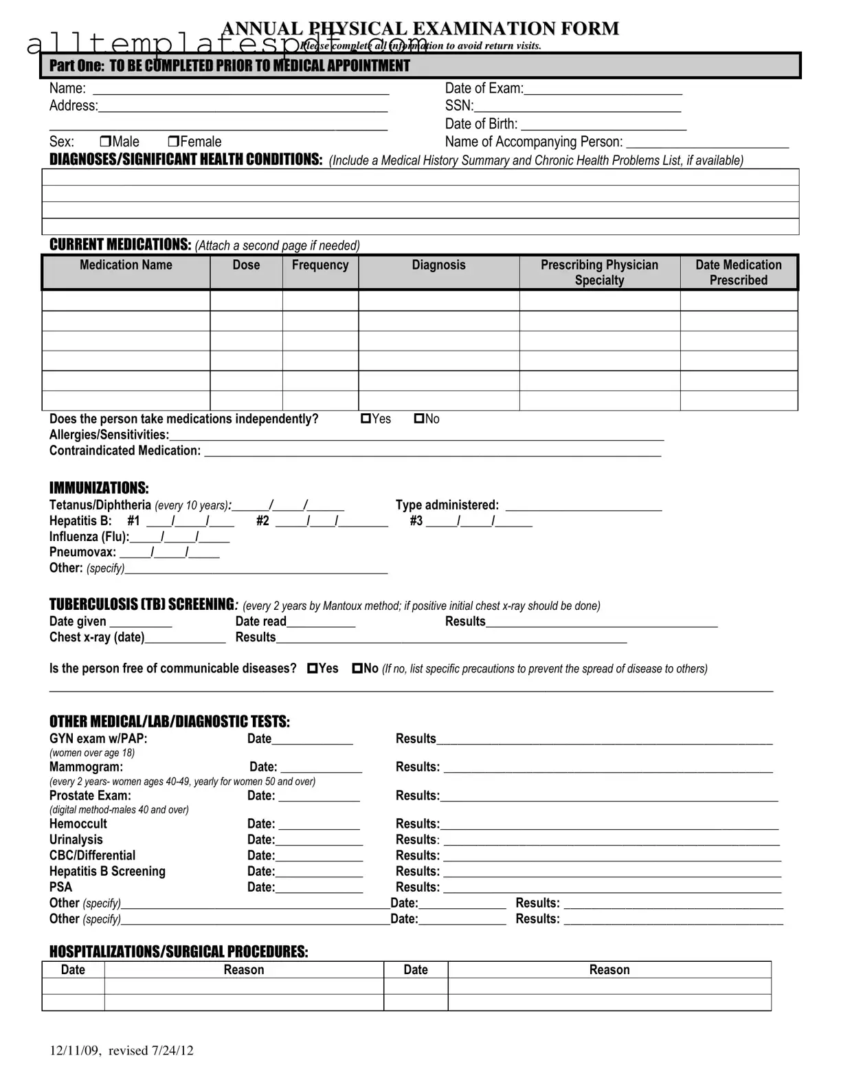 Fill Out a Valid Annual Physical Examination Form