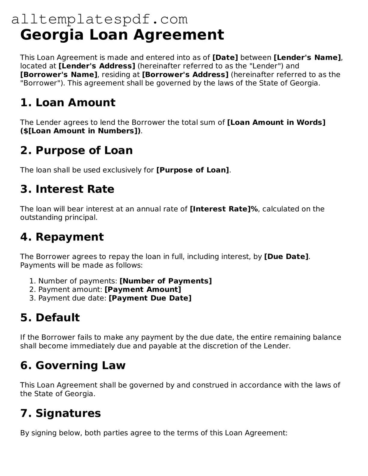 Blank Loan Agreement Template for the State of Georgia