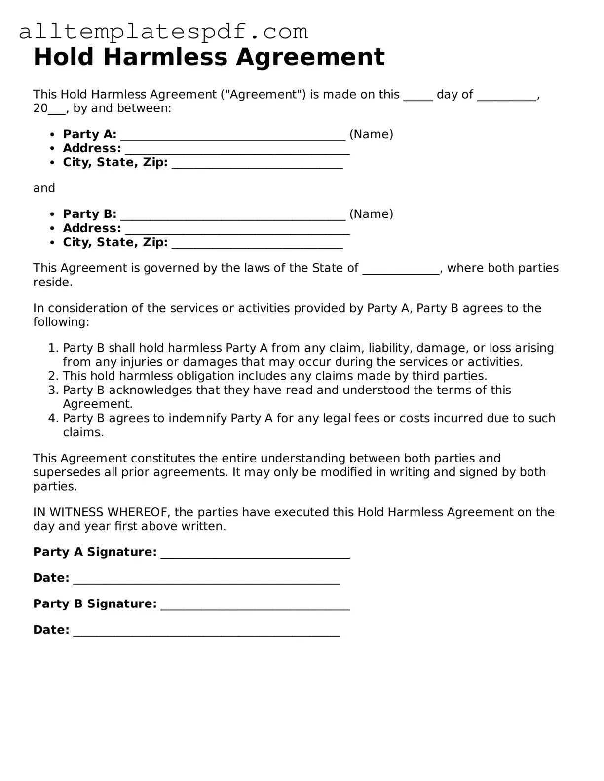 Attorney-Approved Hold Harmless Agreement Template