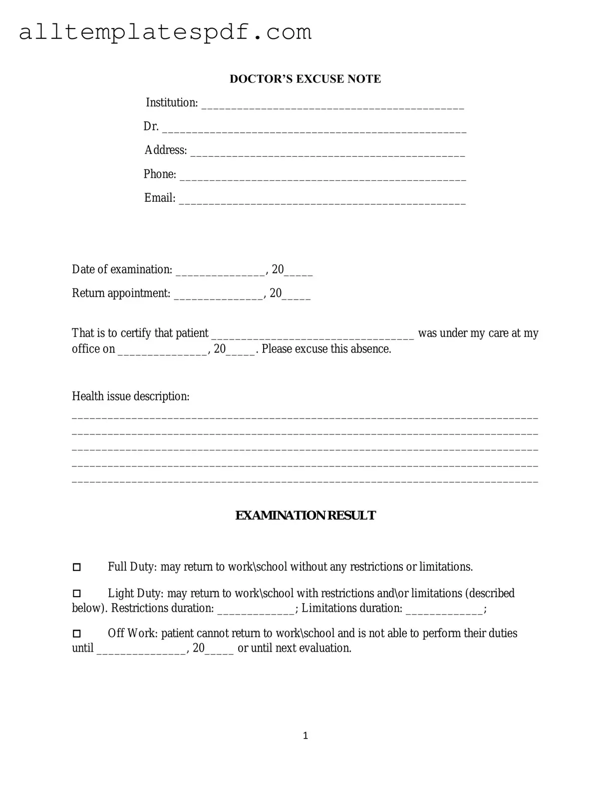 Fill Out a Valid Doctors Excuse Note Form