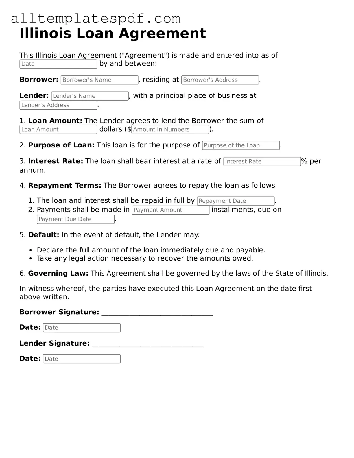 Blank Loan Agreement Template for the State of Illinois