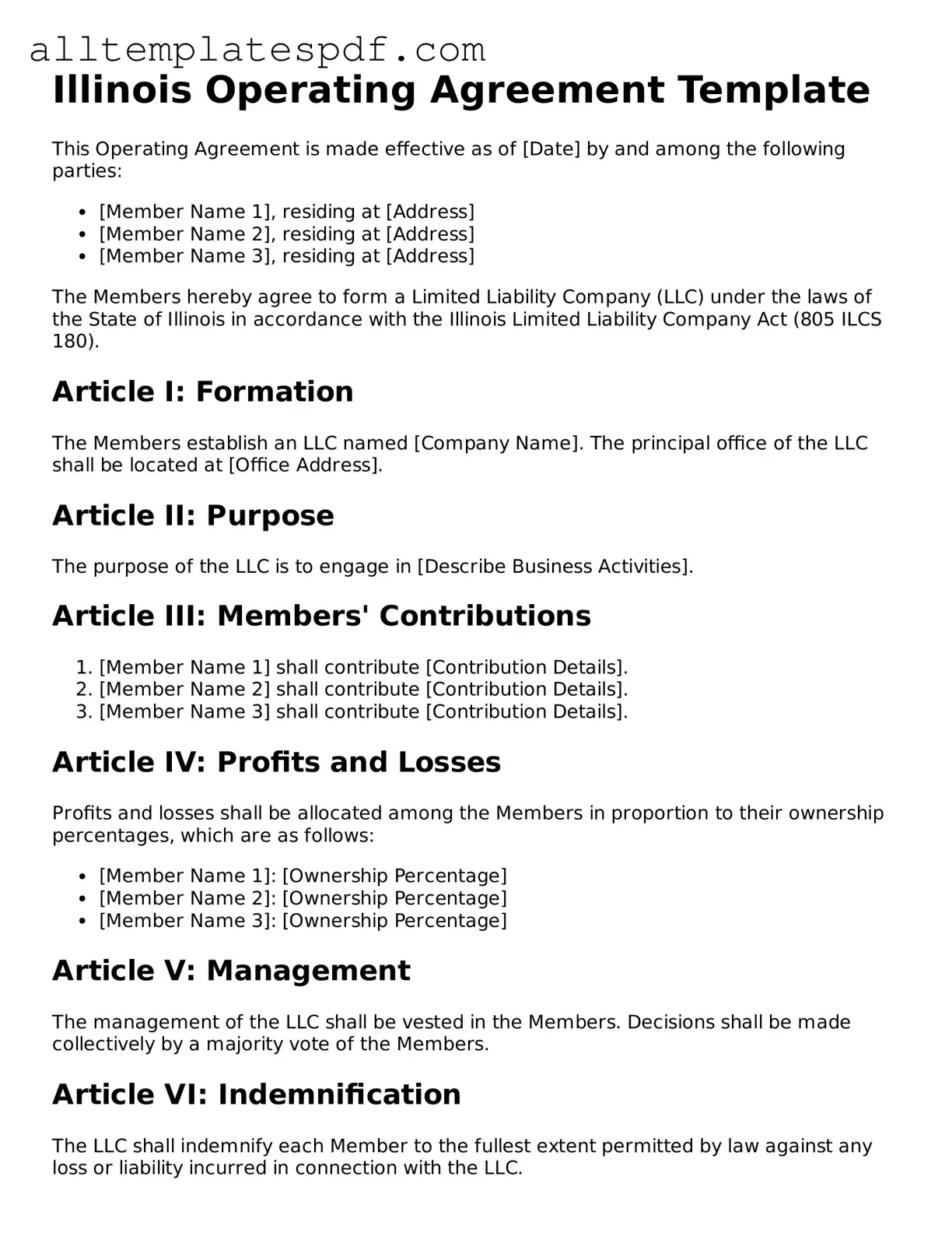 Blank Operating Agreement Template for the State of Illinois