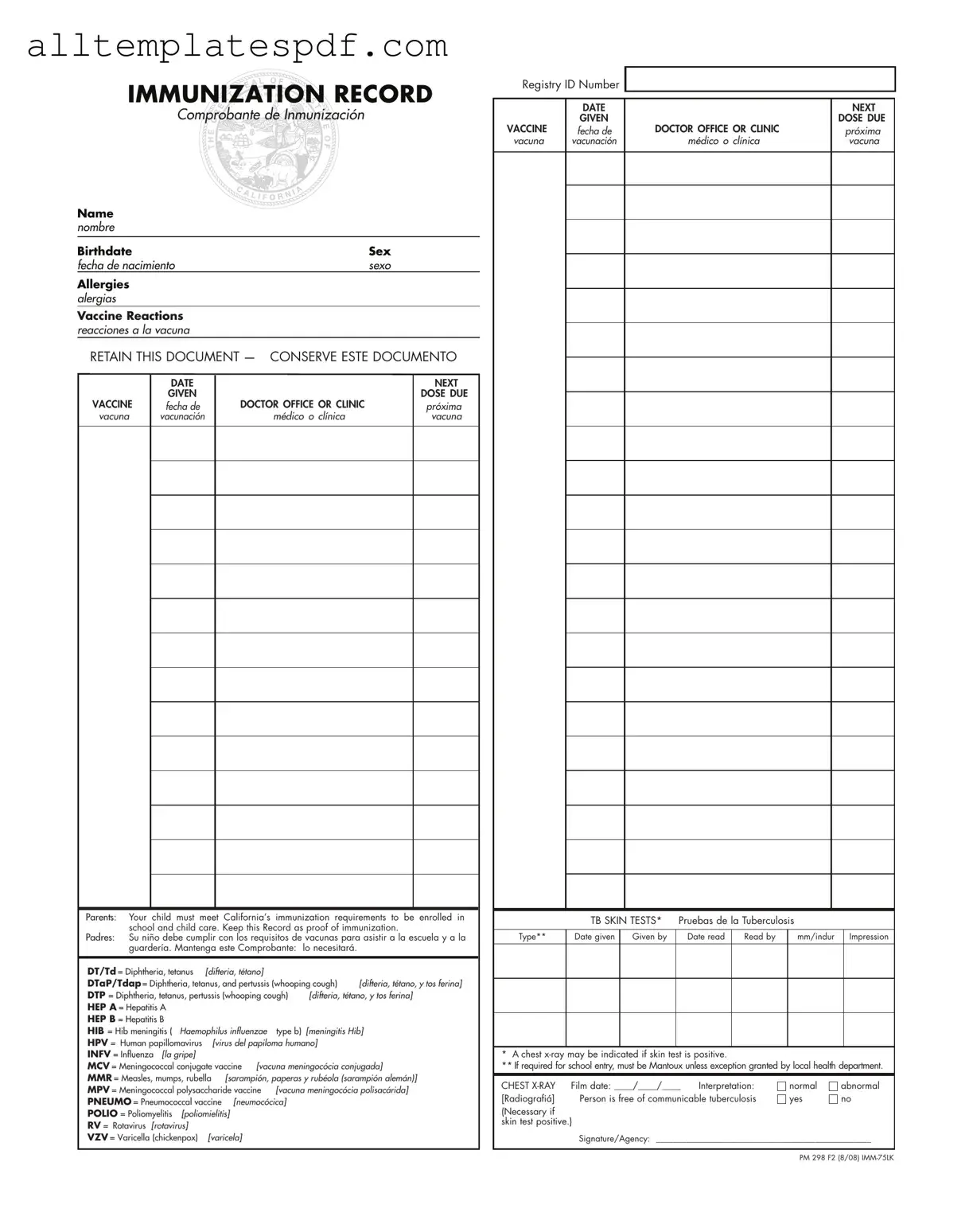 Fill Out a Valid Immunization Record Form