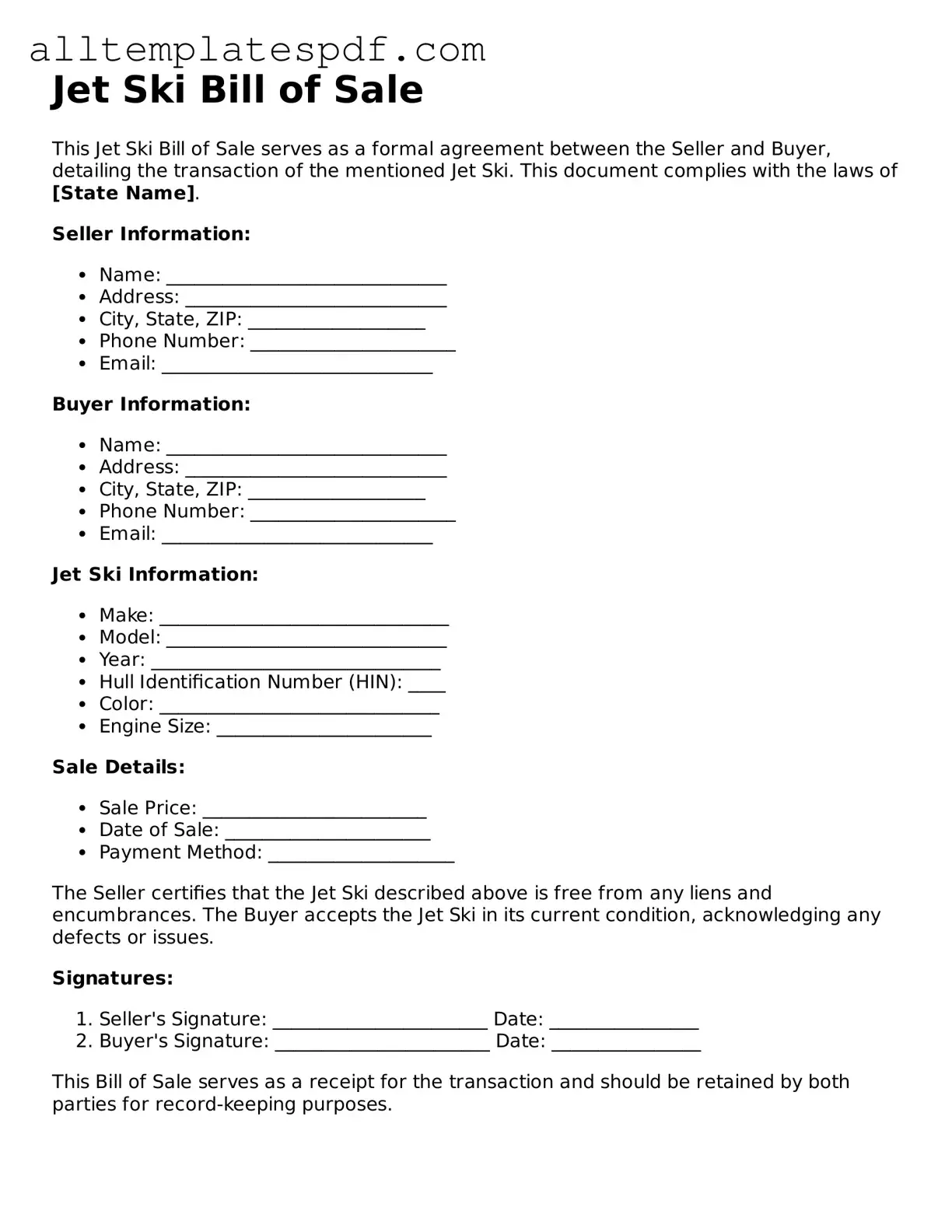 Attorney-Approved Jet Ski Bill of Sale Template