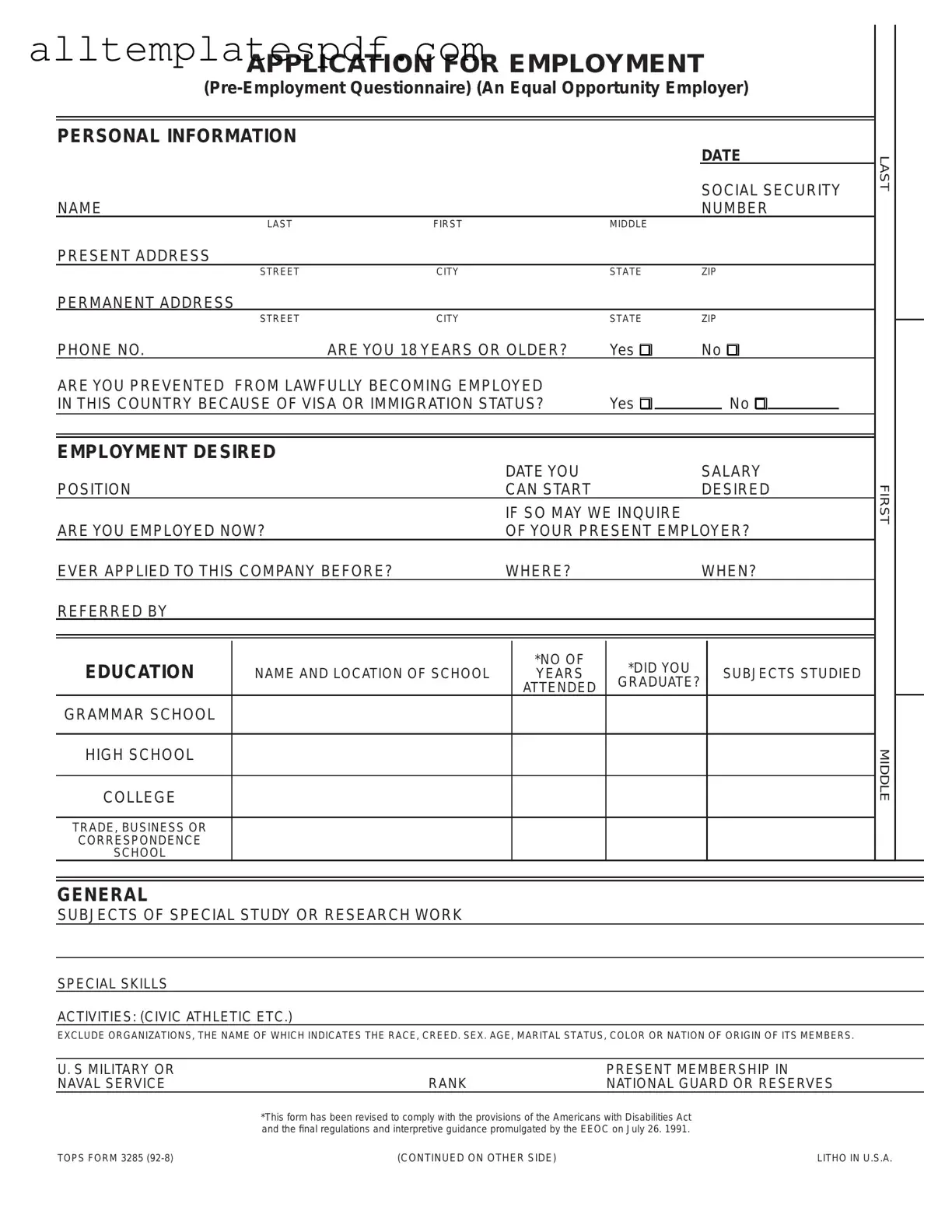 Fill Out a Valid Employment Application Pdf Form