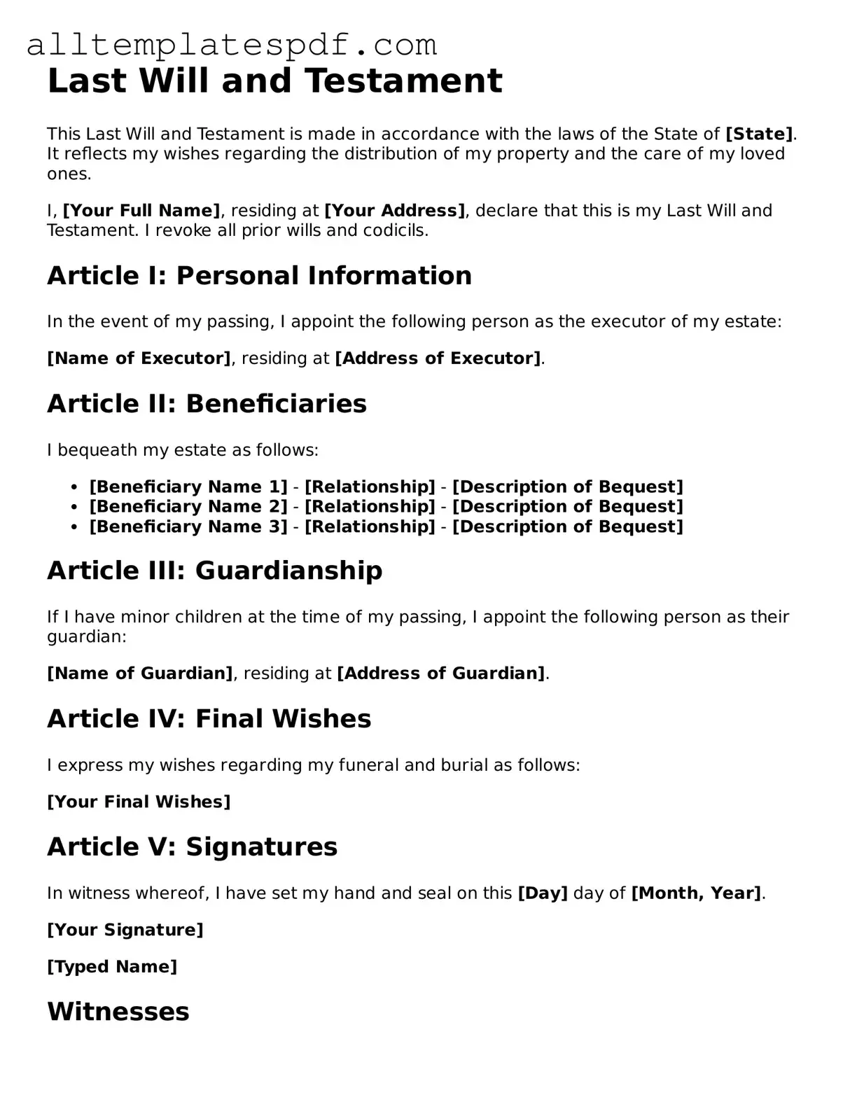 Attorney-Approved Last Will and Testament Template
