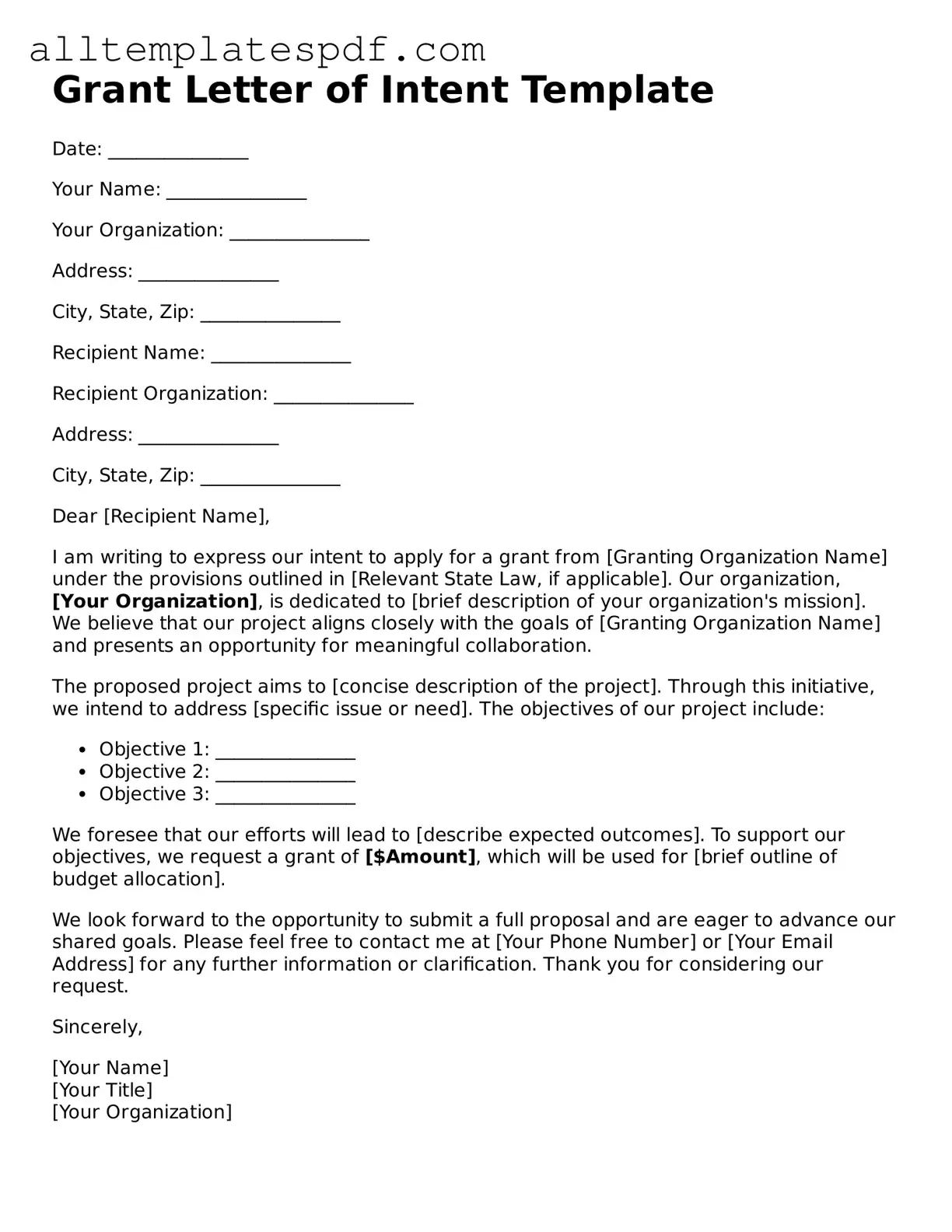 Attorney-Approved Grant Letter of Intent Template