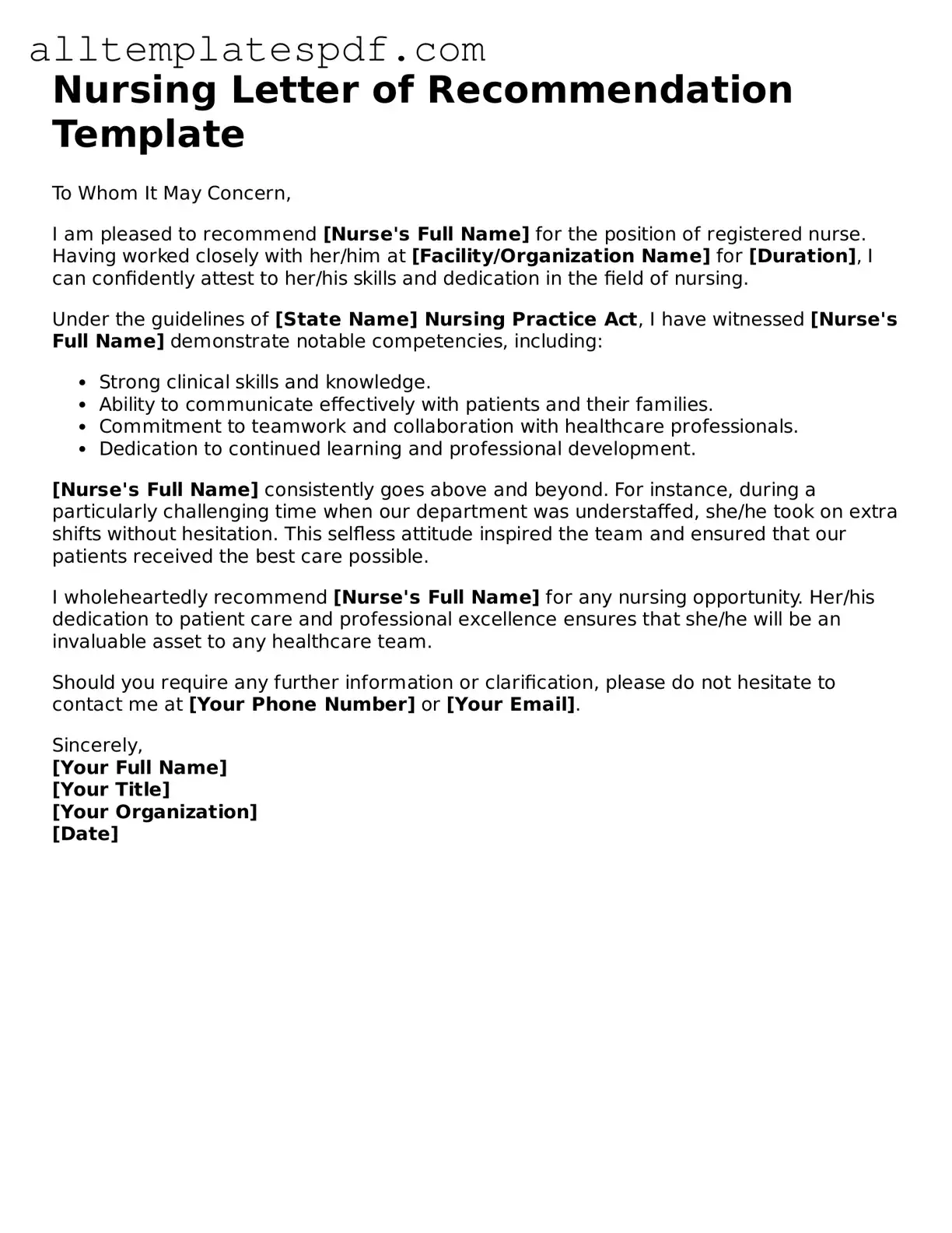 Attorney-Approved Nursing Letter of Recommendation Template