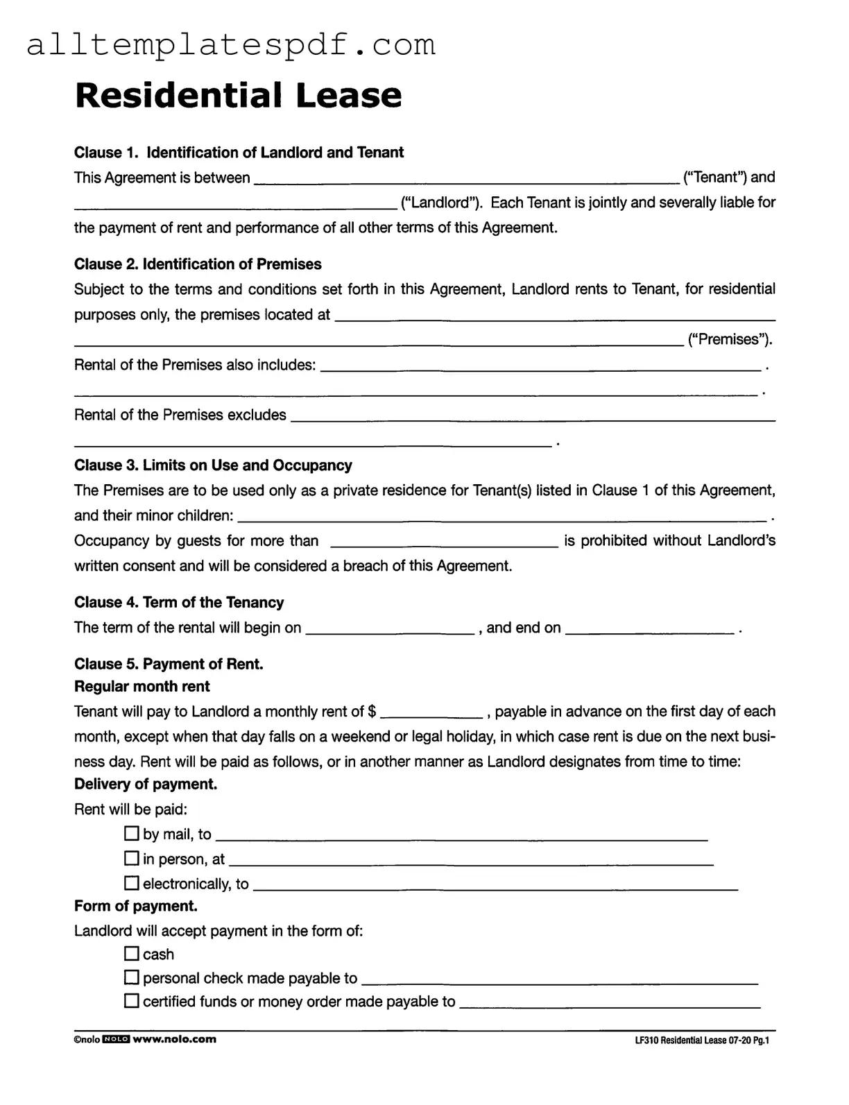 Fill Out a Valid Lf310 Residential Lease Form