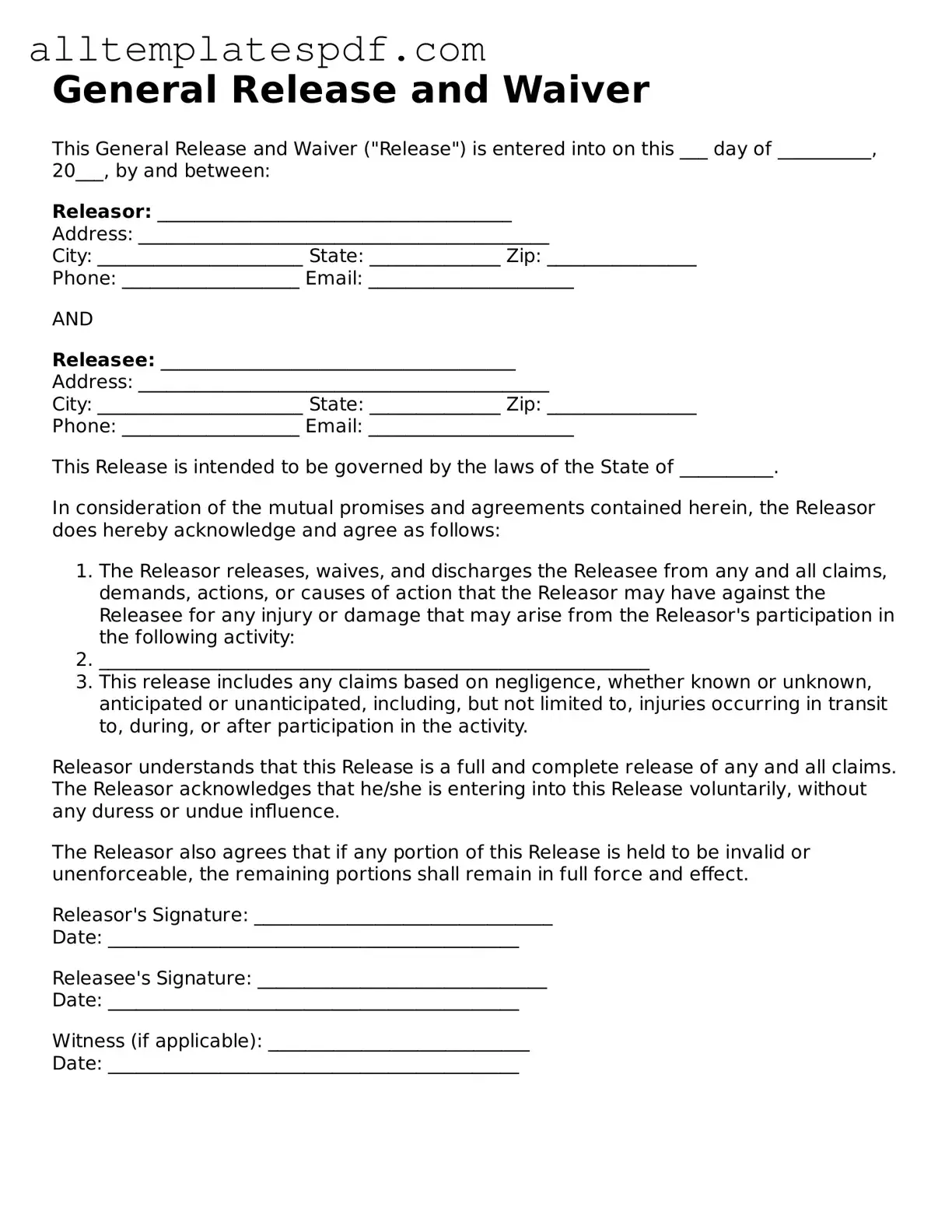 Attorney-Approved General Release and Waiver Template