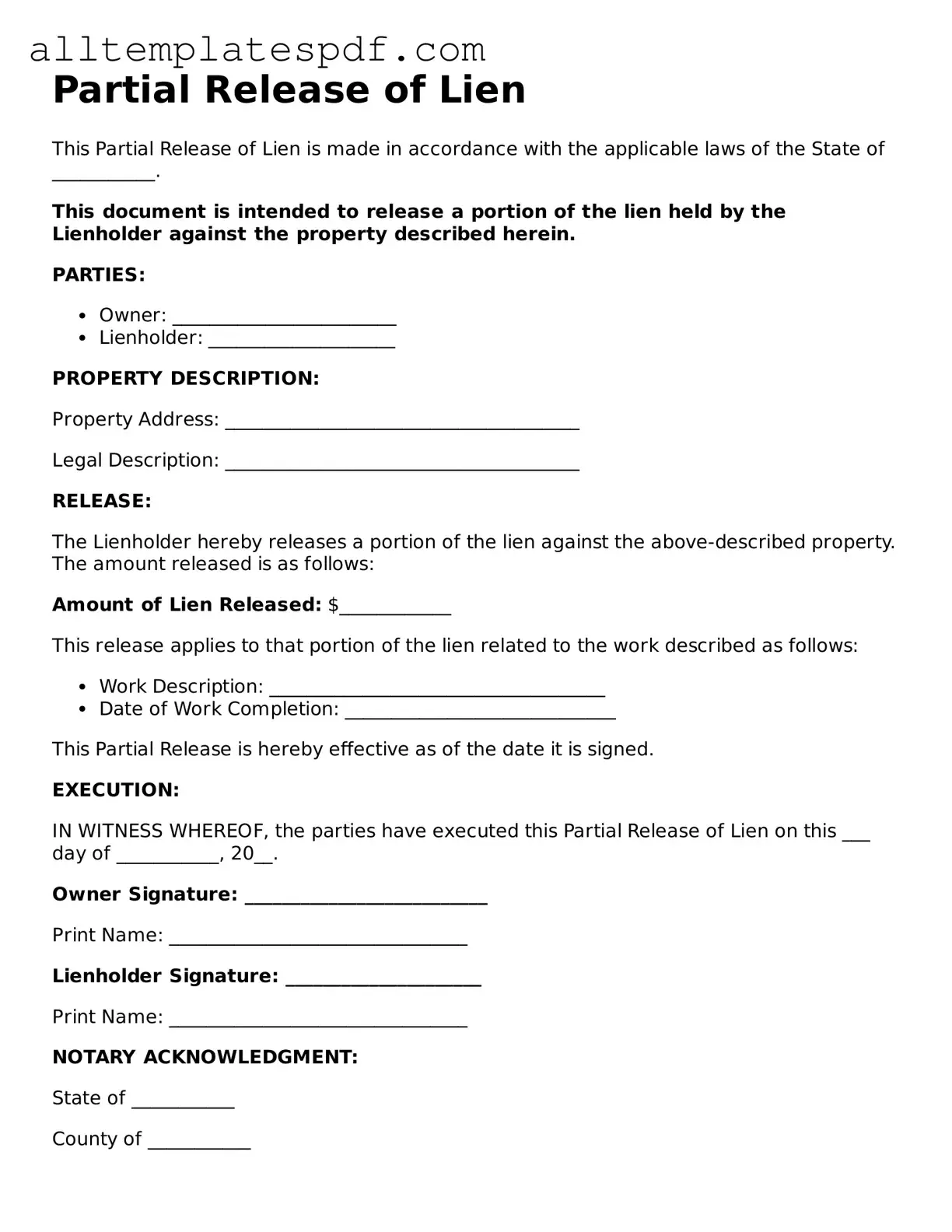 Attorney-Approved Partial Release of Lien Template